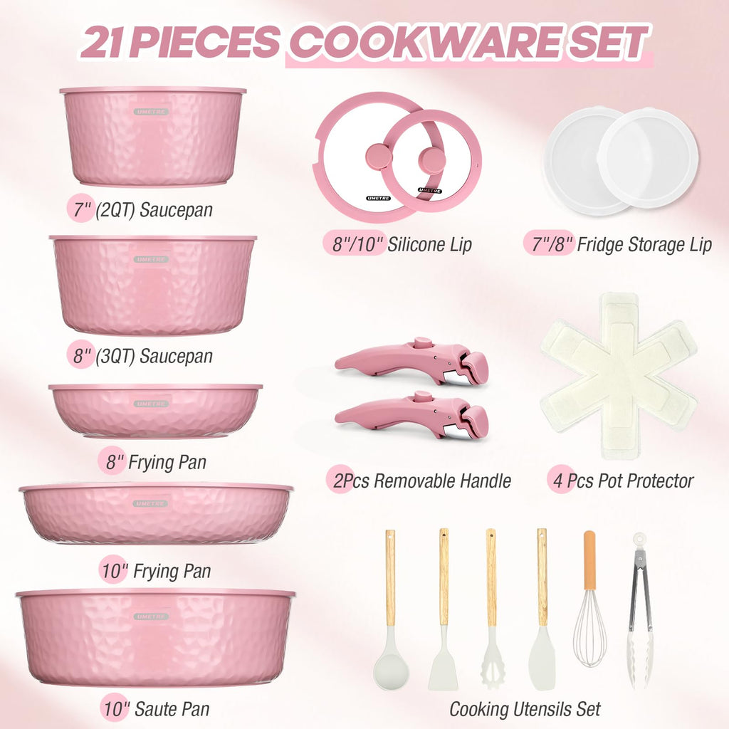 pots and Pans Set, Ceramic Nonstick Cookware Set Detachable Handle, Induction Kitchen Cookware Sets with Removable Handle, Non Stick RV Cookware Set, Dishwasher ＆ Oven Safe