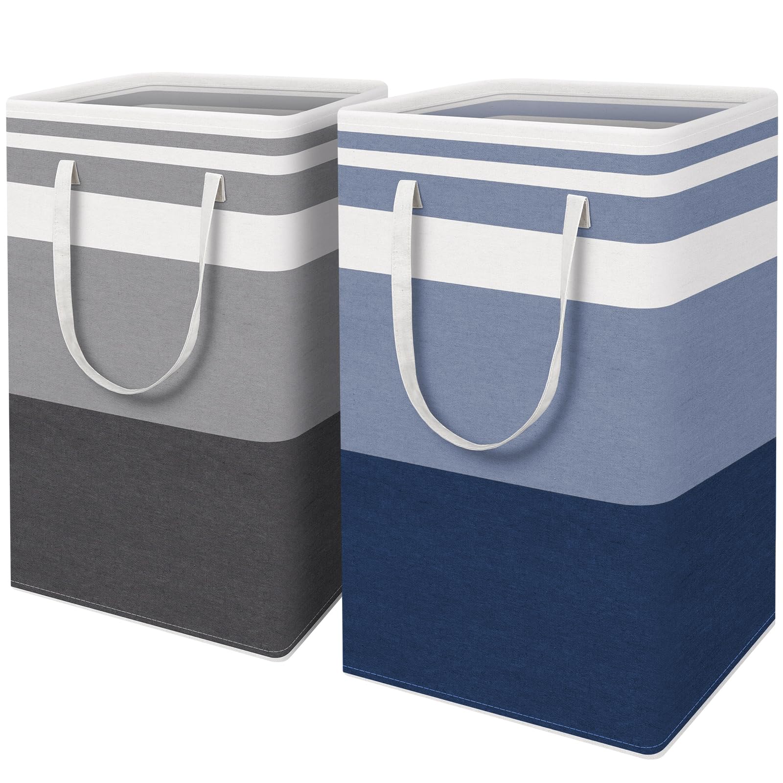HomeHacks 2 Pack Large Laundry Baskets, Waterproof, Freestanding Laundry Hampers, Collapsible Clothes Hamper with Reinforced Handles in Laundry Room, College Dorm, Bathroom, Bedroom (Grey, 75Lx2)