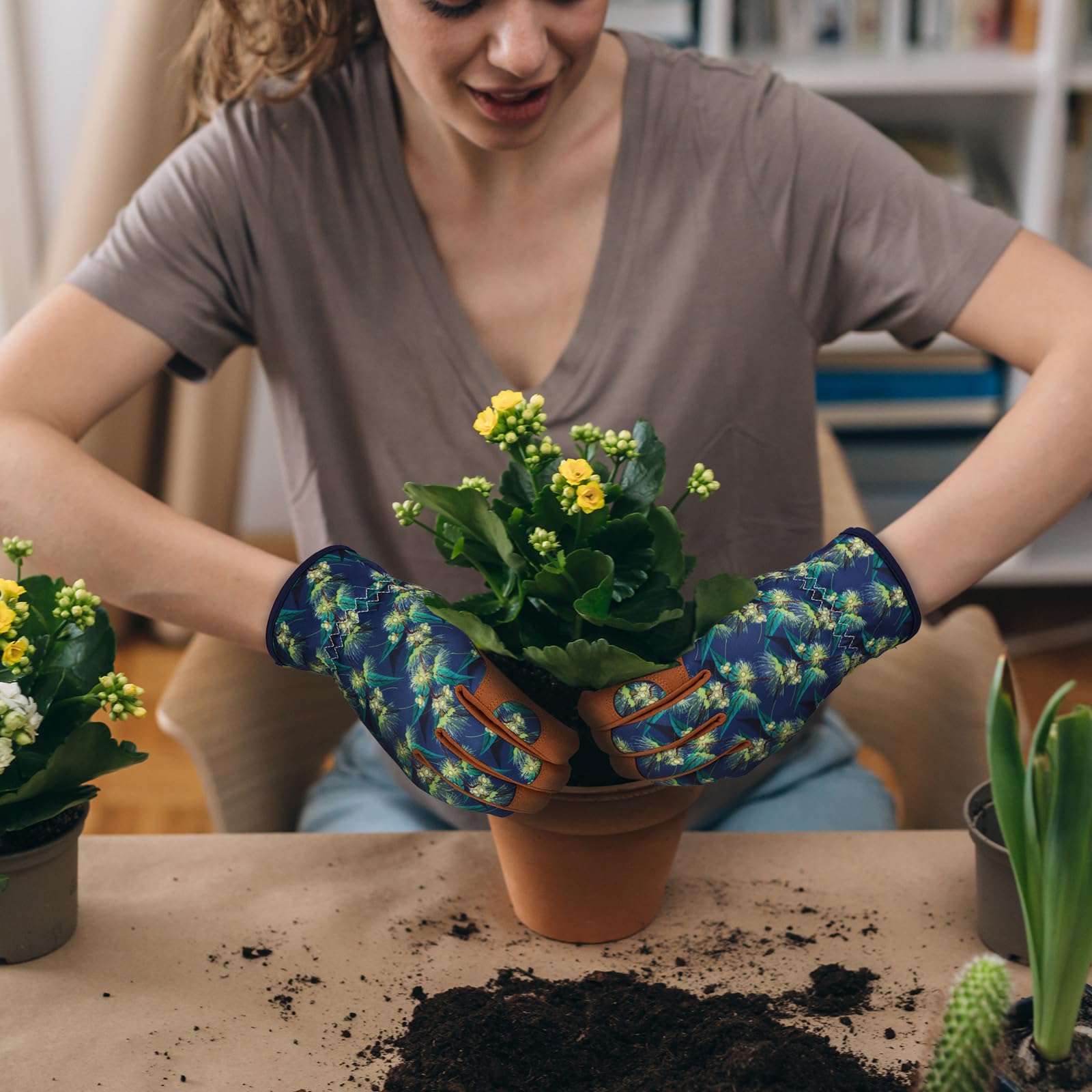 Bamllum Leather Gardening Gloves for Women - Working Gloves for Weeding, Digging, Planting, Raking and Pruning