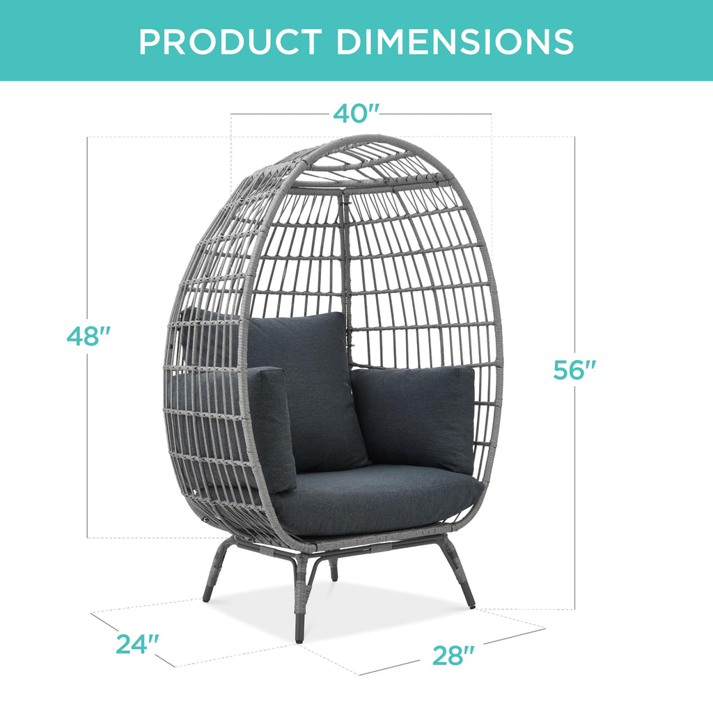 Best Choice Products Wicker Egg Chair, Oversized Indoor Outdoor Lounger for Patio, Backyard, Living Room w/ 4 Cushions, Steel Frame, 440lb Capacity - Black