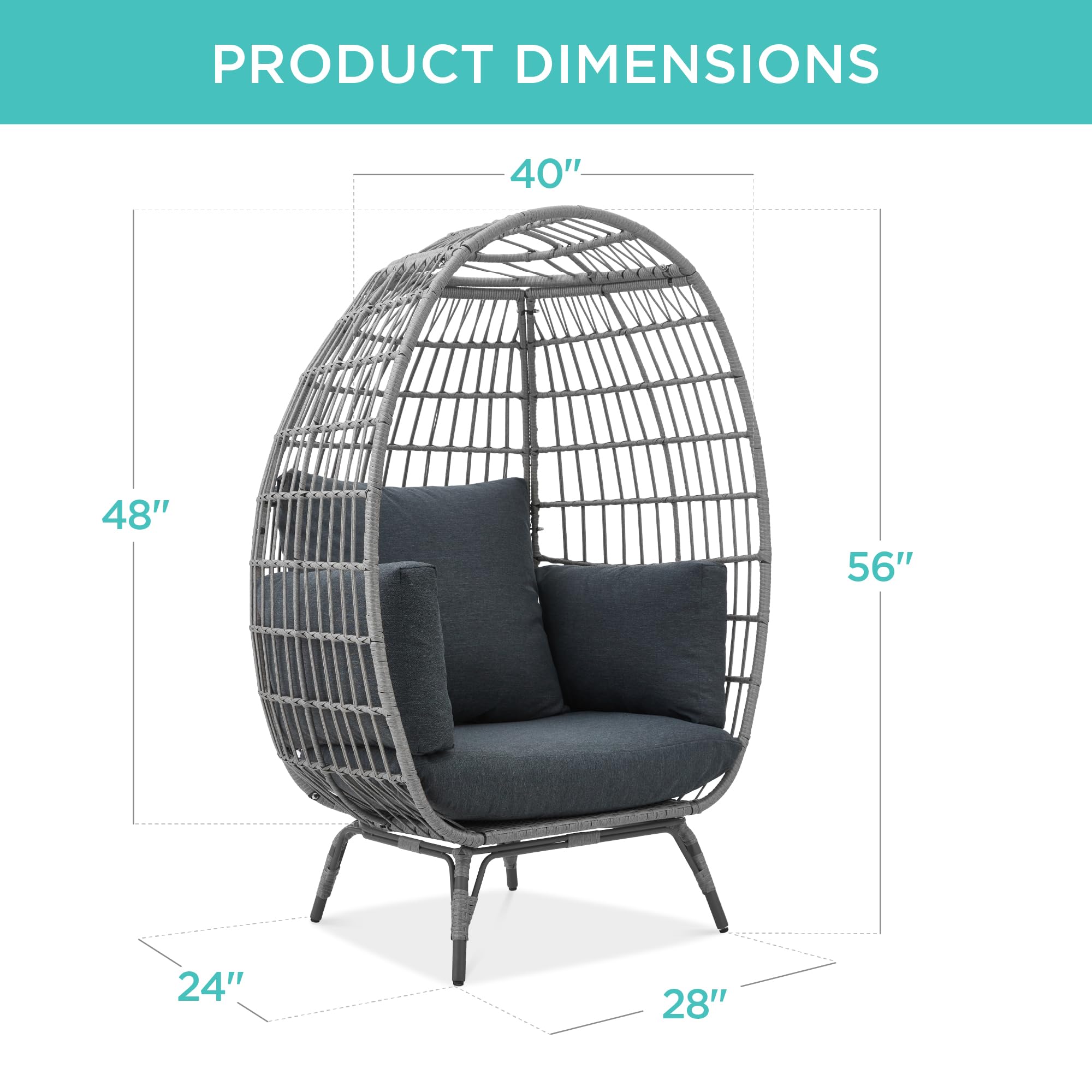 Best Choice Products Wicker Egg Chair, Oversized Indoor Outdoor Lounger for Patio, Backyard, Living Room w/ 4 Cushions, Steel Frame, 440lb Capacity - Black