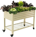 Rolling Elevated Raised Garden Bed, 2' x 4' Outdoor Planters Boxes with Legs & Storage Rack for Patio, 700 Lbs Weight Capacity, Raised Beds for Gardening Herbs Flowers, Pearl White
