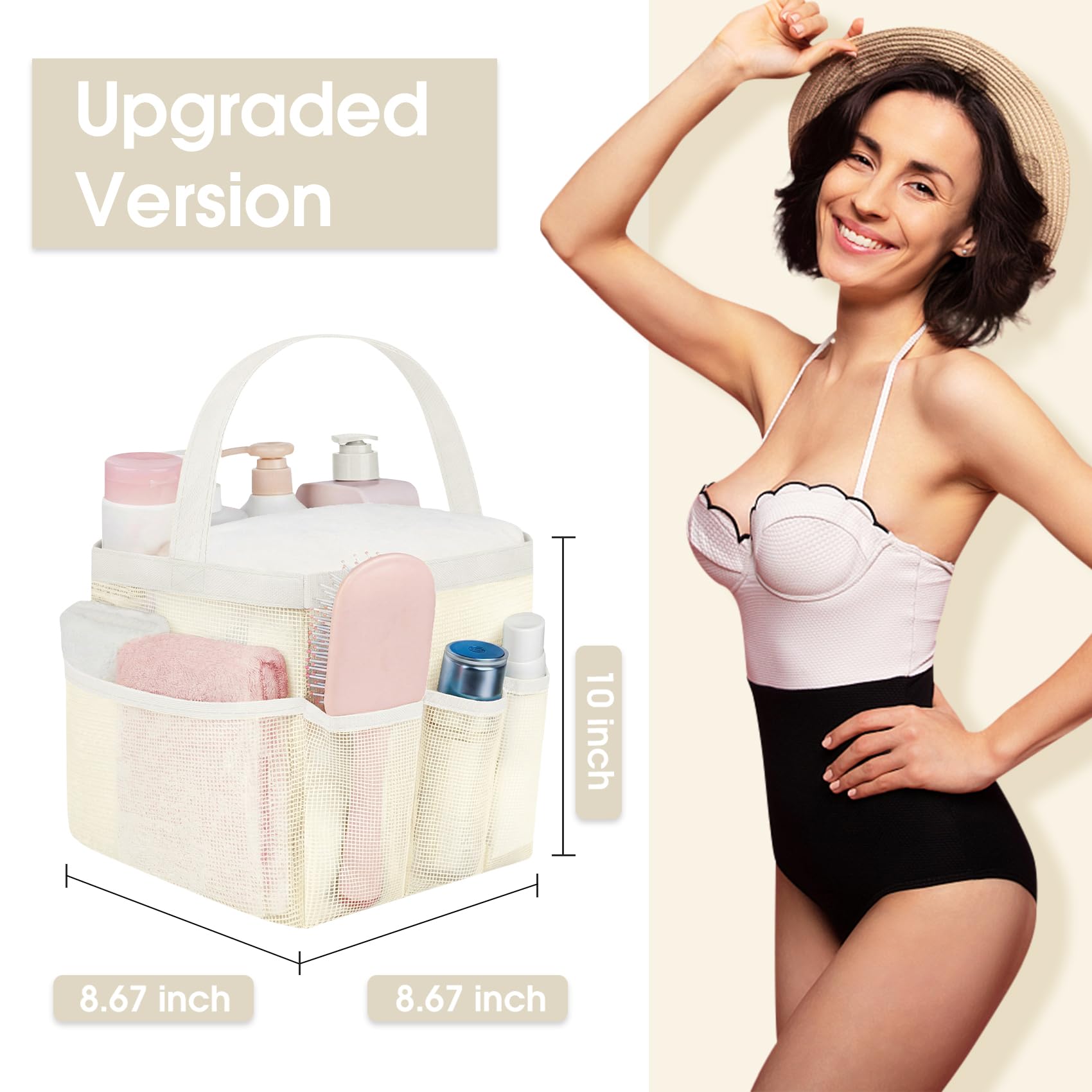 Attmu Mesh Shower Caddy Portable for College Dorm Room Camping Essentials, Shower Caddy Dorm with 9-Pockets, Large Capacity Hanging Basket Bathroom Bag for Toiletry, Swimming, Gym, Camp, Beach