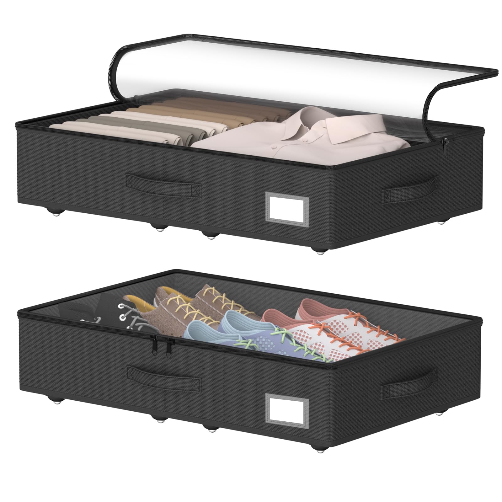 EE-RoomWorld Under Bed Storage with Wheels, No Assemble Required 10 inches height Under Bed Storage bins,Large capacity Rolling Underbed Shoe Storage containers，dorm underbed storage drawers