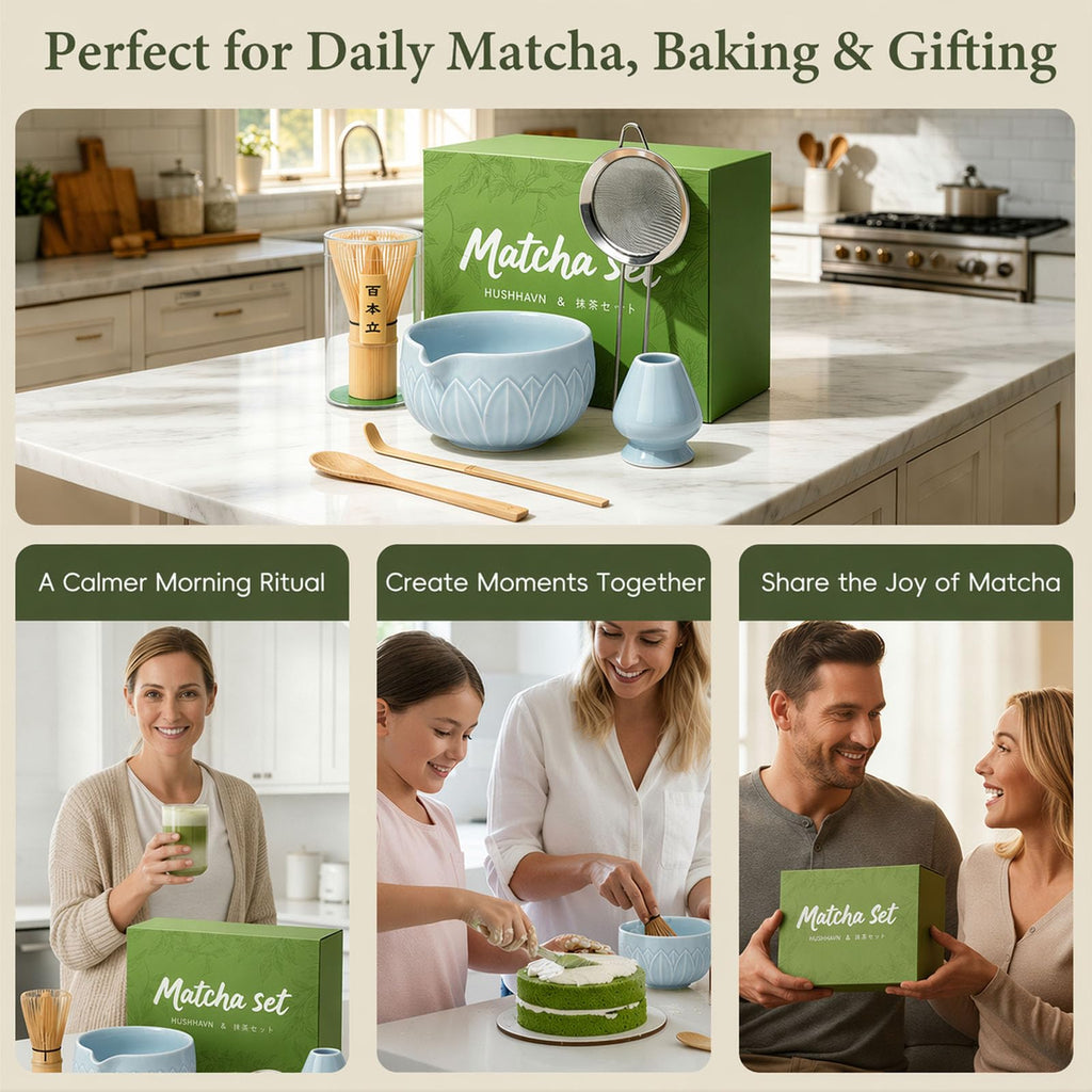 Matcha Whisk Set, Ceramic Matcha Set Includes Bowl & Holder, Bamboo Whisk (Chasen), Scoop, Spoon and Sifter, 6PCS Matcha Kit Covers Everything Needed for Making Matcha (Green)