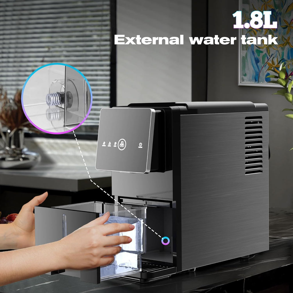 Kismile Nugget Ice Maker Countertop, 33LBS/24H Ice Machine with Soft Chewable Ice, One-Click, Self-Cleaning Function, Stainless Steel Ice Maker with Indicator Lights for Home/Kitchen(Black)