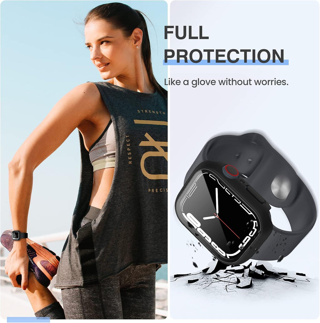 Tensea [3PCS for Apple Watch Screen Protector Case 41mm Series 9/8/7 Accessories, iWatch Protective Face Cover for Women Men, Tempered Glass Film Hard Bumper for iPhone Watch 41 mm