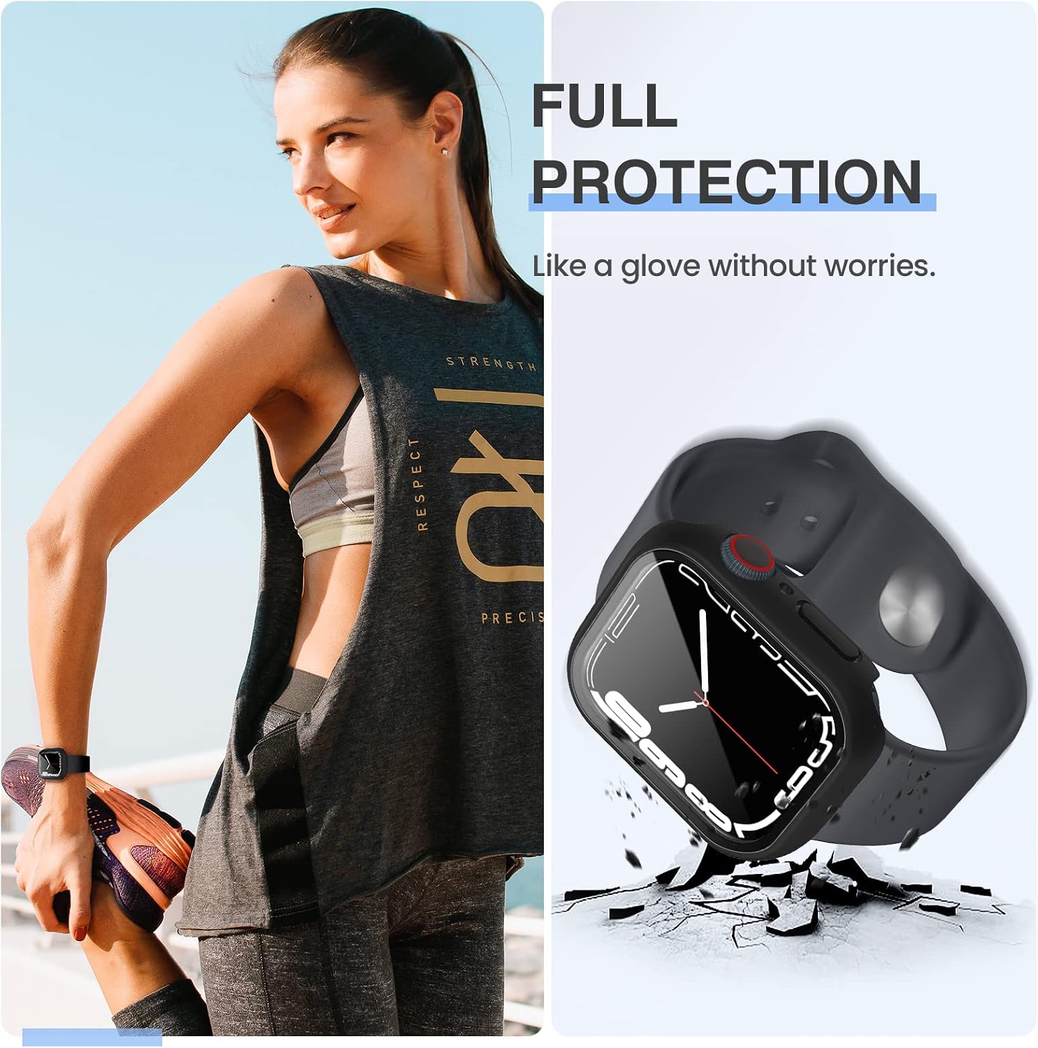 Tensea [3PCS for Apple Watch Screen Protector Case 41mm Series 9/8/7 Accessories, iWatch Protective Face Cover for Women Men, Tempered Glass Film Hard Bumper for iPhone Watch 41 mm