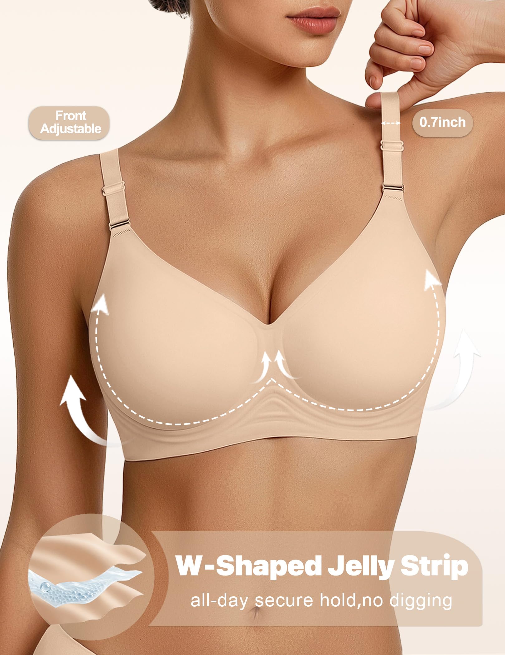 Jelly Bras for Women Wireless Push Up Bra V Neck Seamless Full Coverage Bralette No Underwire Comfy Everyday Bra