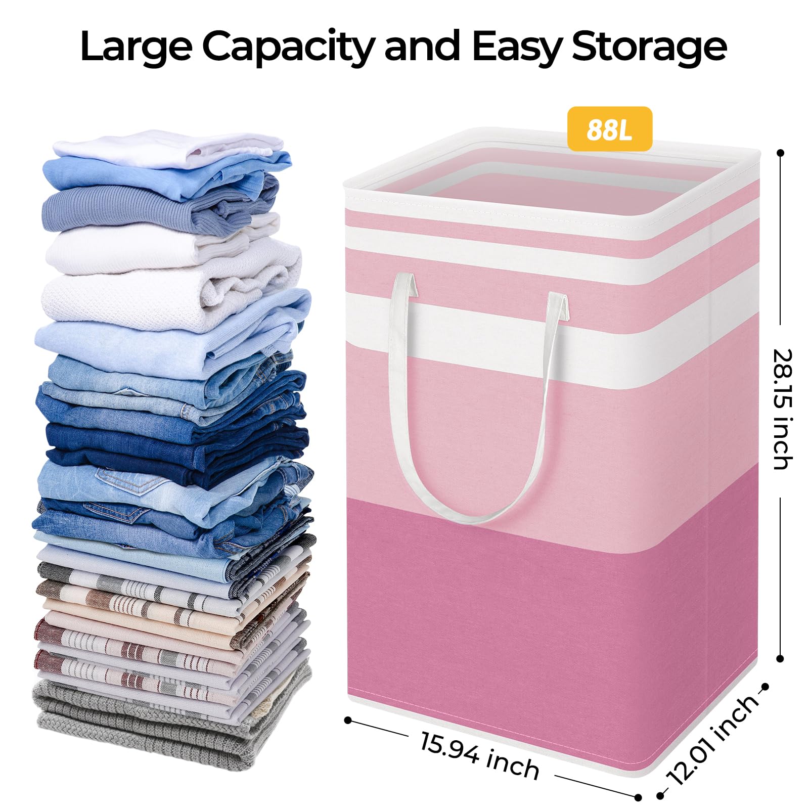 HomeHacks 2 Pack Large Laundry Baskets, Waterproof, Freestanding Laundry Hampers, Collapsible Clothes Hamper with Reinforced Handles in Laundry Room, College Dorm, Bathroom, Bedroom (Grey, 75Lx2)