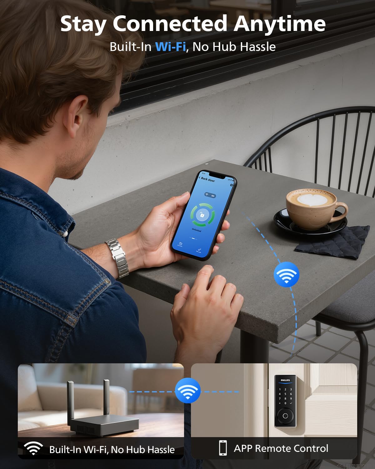Philips Smart Lock with Handles, Keyless Entry Door Lock Set, Keypad Door Lock with 2 Level Handles, Digital Keypad Deadbolt for Front Door, App Fingerprint PIN Code Unlocking, Auto Locking