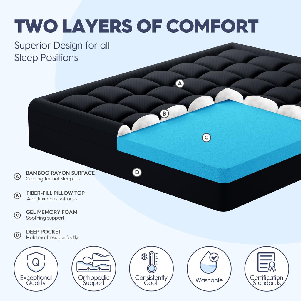 ELEMUSE Twin XL Dorm Dual Layer 3 Inch Memory Foam Mattress Topper for College, Dorm Room Essentials, 2 Inch Cooling Gel Foam and 1 Inch Soft Pillow Top Bed Pad,Back to School Comfortable Support