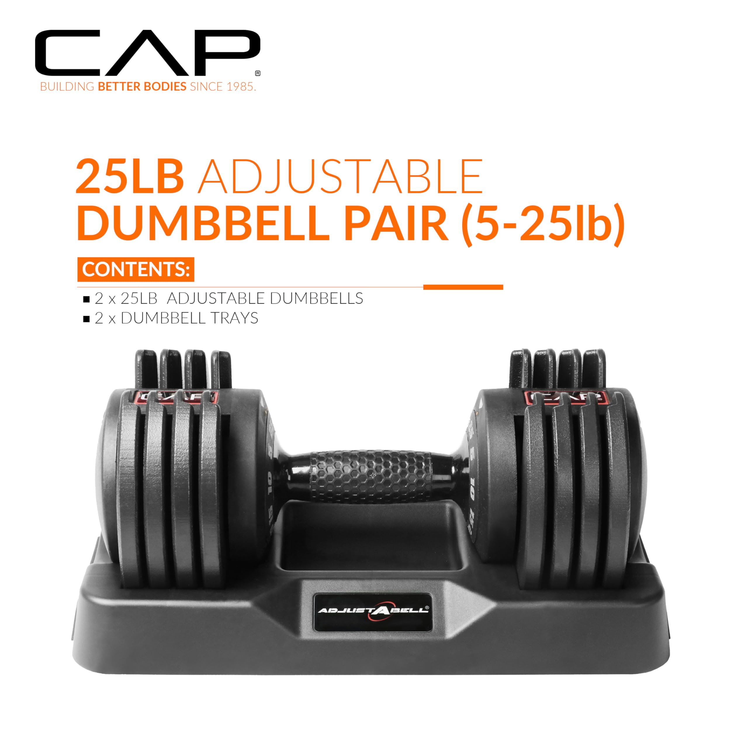 CAP ADJUSTABELL Adjustable Dumbbell Set, Premium Quick Select Adjustable Weights for Strength Training, Singles & Pairs, 12.5 LB, 25 LB & 55 LB, Round & Hex Dumbbells, Multiple Grip Handle Options