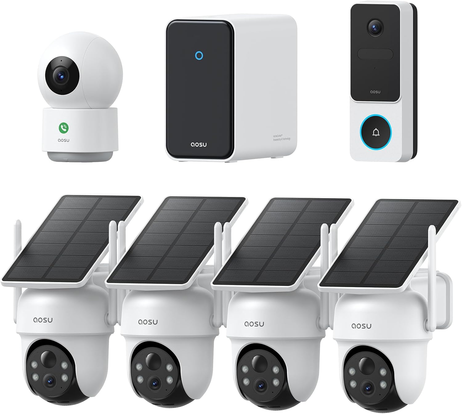 aosu 3K Solar Security Camera Outdoor Wireless Kit System with 2K Video Doorbell & Indoor Camera, 360° Protection, AI Alerts, Cross-Camera Tracking, Color Night Vision Expandable to 16TB Local Storage