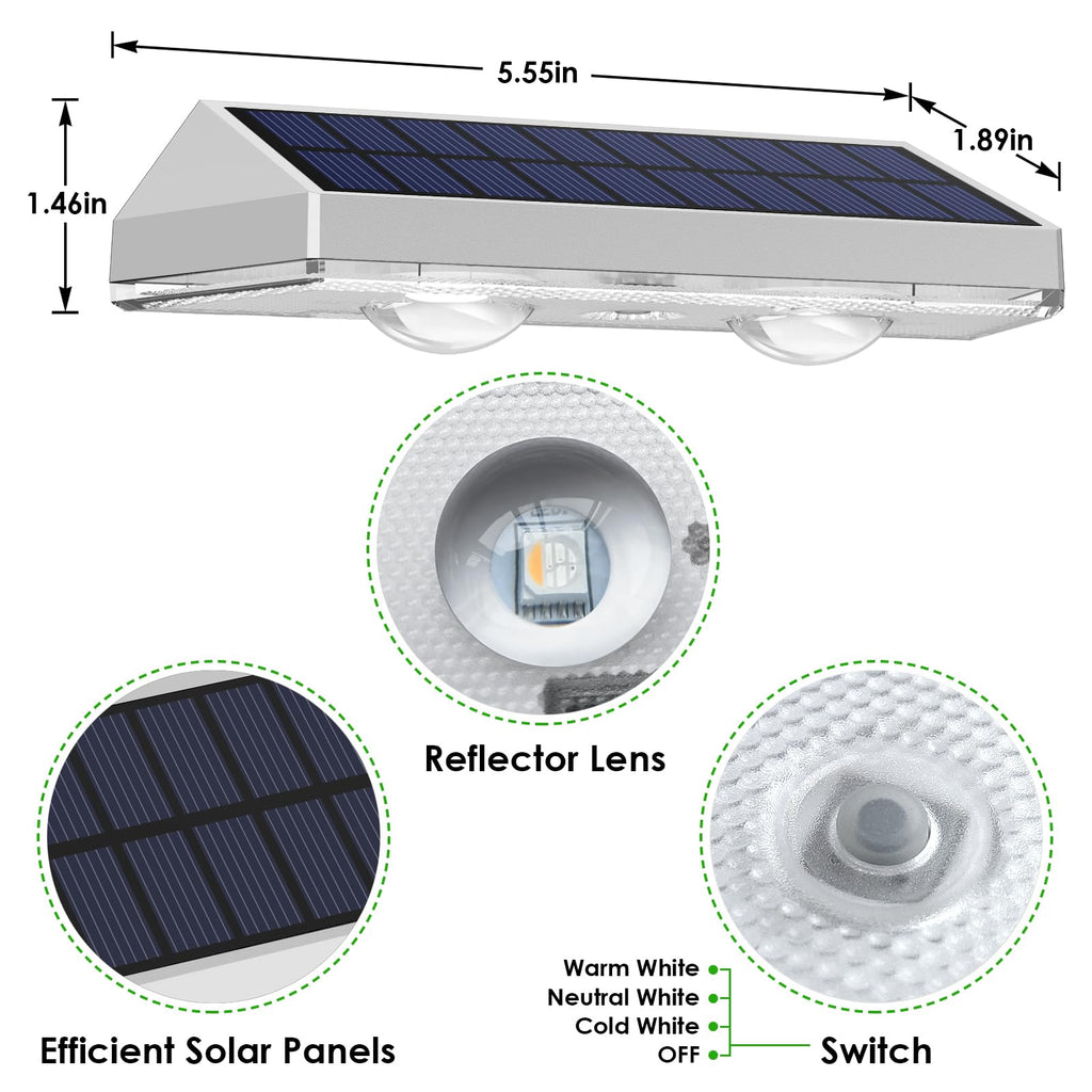 Solar Fence Lights Outdoor - 2700/4000/6000K 3 Mode, 8 Pack Solar Fence Lights Outdoor Waterproof LED, Fence Light Solar Powered for Outside, Backyard, Railing, Step, Patio,Wall and Home Improvement