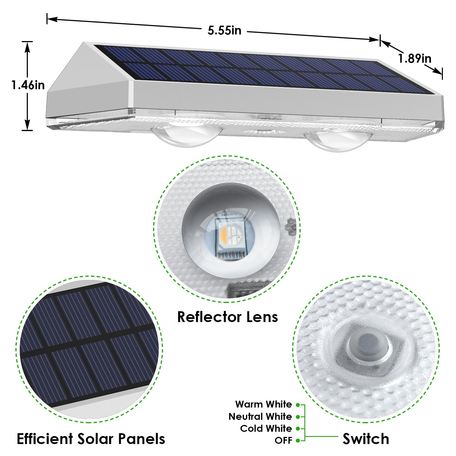 Solar Fence Lights Outdoor - 2700/4000/6000K 3 Mode, 8 Pack Solar Fence Lights Outdoor Waterproof LED, Fence Light Solar Powered for Outside, Backyard, Railing, Step, Patio,Wall and Home Improvement