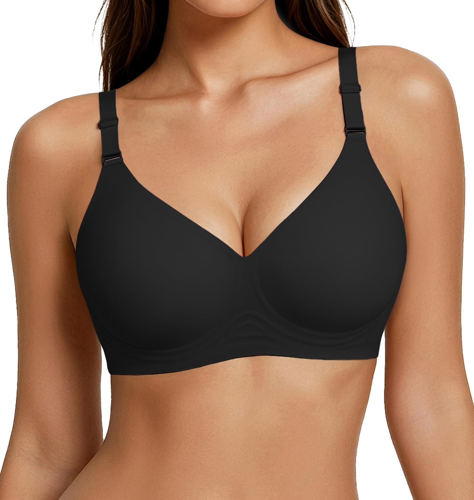 Jelly Bras for Women Wireless Push Up Bra V Neck Seamless Full Coverage Bralette No Underwire Comfy Everyday Bra