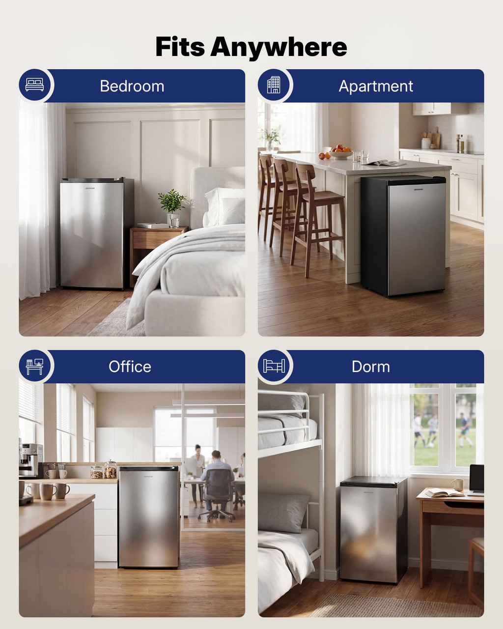 Upstreman 3.2 Cu.Ft Mini Fridge with Freezer, Quiet Efficient Small Fridge, Compact Refrigerator with Adjustable Thermostat, for Dorm, Bedroom, Office, Black-BR321