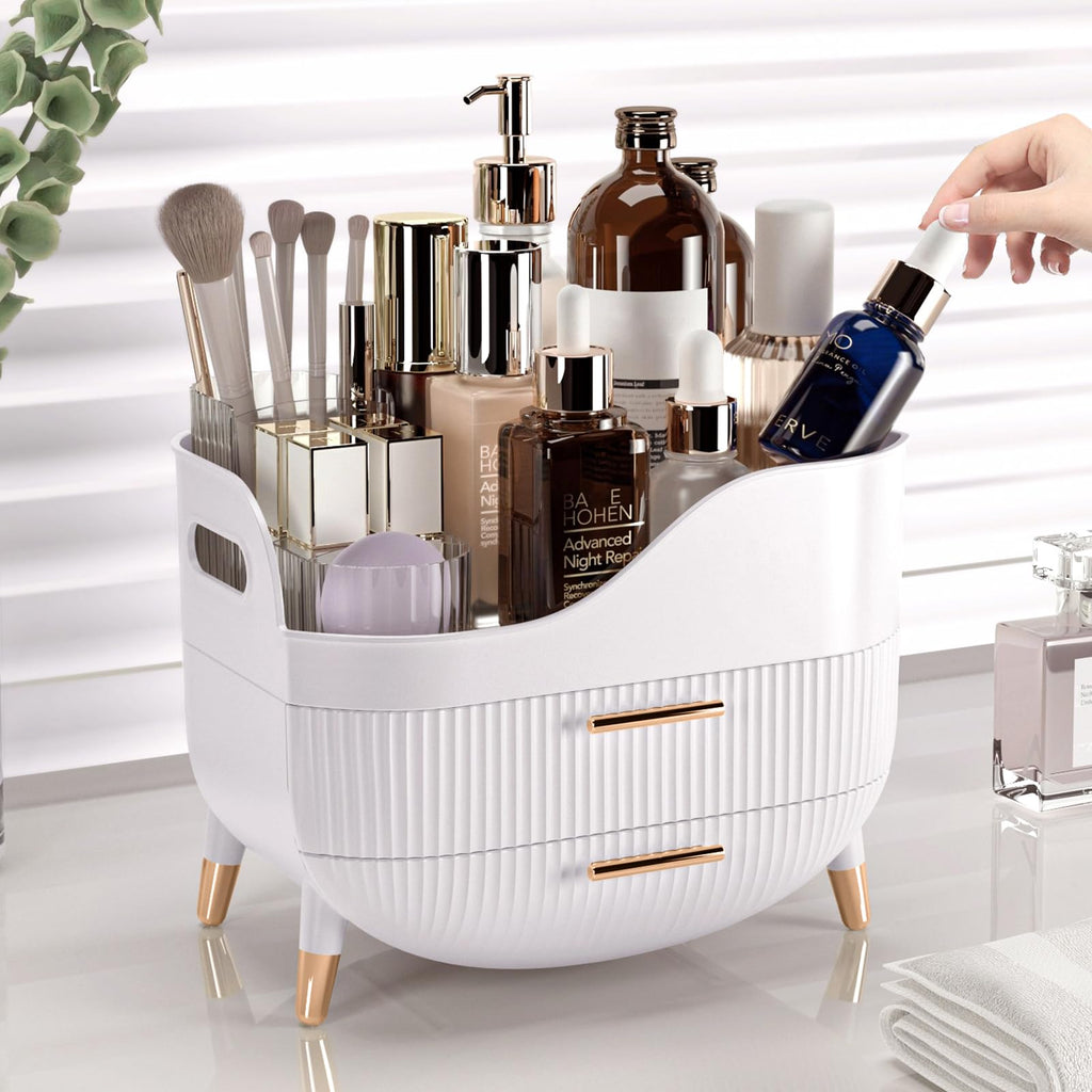 Pajiriona Makeup Organizer with Drawers, Green Skincare Organizer for Vanity, Storage Box with Handle, Large Cosmetic Display Case for Dresser, Bathroom Countertop