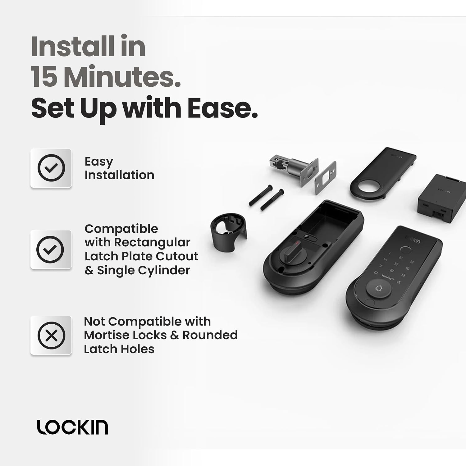 Lockin Venoris Smart Lock - Palm Vein & Fingerprint Keyless Entry Door Lock - 6 Unlock Methods - Built-in WiFi - Smart Home Compatible - No Monthly Subscription - 7-Month Battery Life
