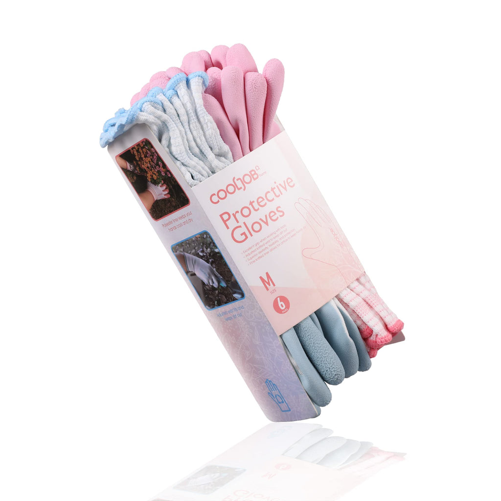 COOLJOB 2 Pairs Gardening Gloves for Women Ladies, Breathable Rubber Coated for Yard Garden, Outdoor Indoor Protective Work with Grip, Medium Size, Red & Green | Red & Blue, Textured Latex Palm, Breathable Polyester Liner, Flexible Fit, Machine Washable,