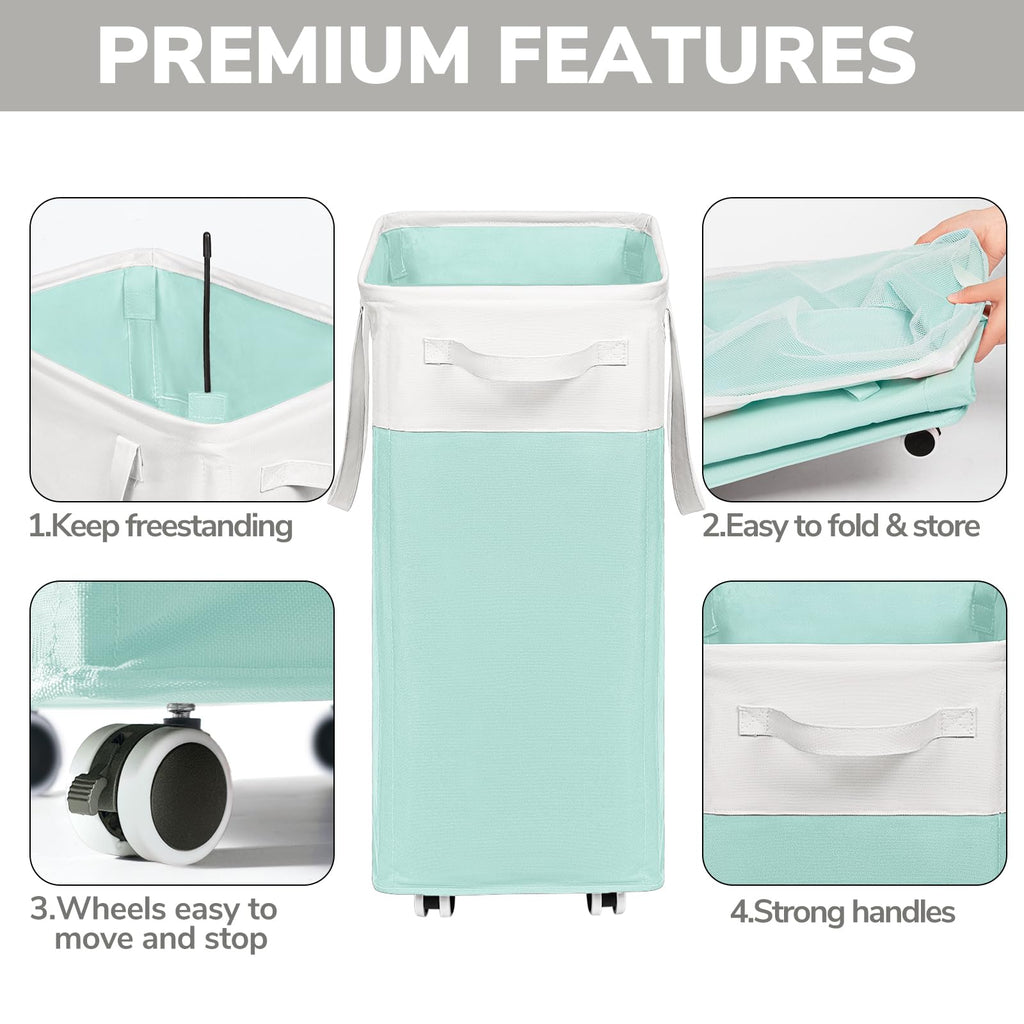Goodpick Pink Laundry Basket with Wheels, Dorm Room Essentials for Girls, 75L Collapsible Laundry Basket, Laundry Hamper with Handle for College Dorm