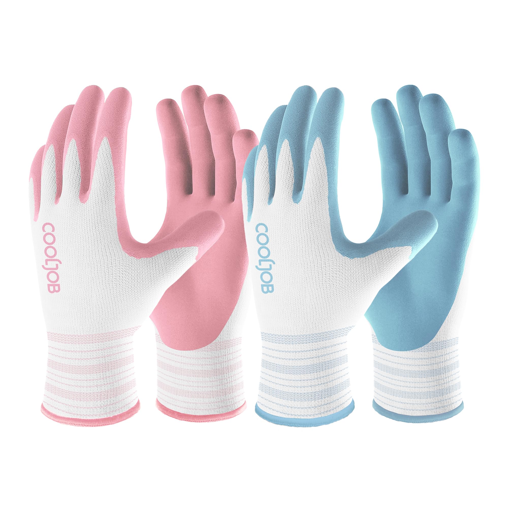 COOLJOB 2 Pairs Gardening Gloves for Women Ladies, Breathable Rubber Coated for Yard Garden, Outdoor Indoor Protective Work with Grip, Medium Size, Red & Green | Red & Blue, Textured Latex Palm, Breathable Polyester Liner, Flexible Fit, Machine Washable,