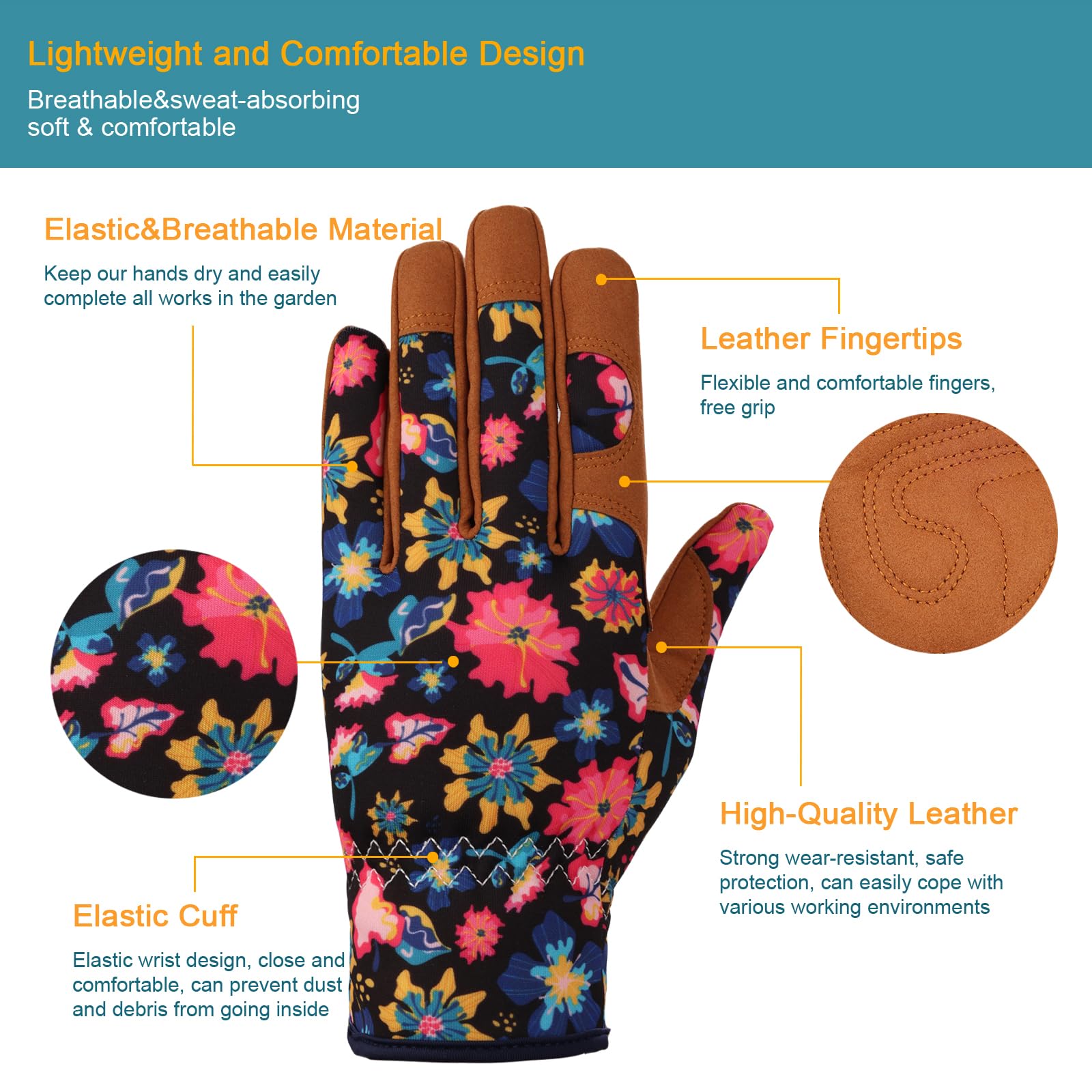 Bamllum Leather Gardening Gloves for Women - Working Gloves for Weeding, Digging, Planting, Raking and Pruning