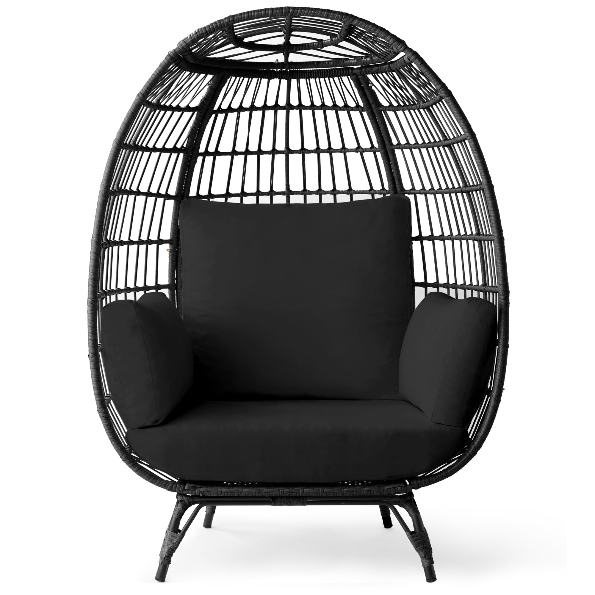 Best Choice Products Wicker Egg Chair, Oversized Indoor Outdoor Lounger for Patio, Backyard, Living Room w/ 4 Cushions, Steel Frame, 440lb Capacity - Black
