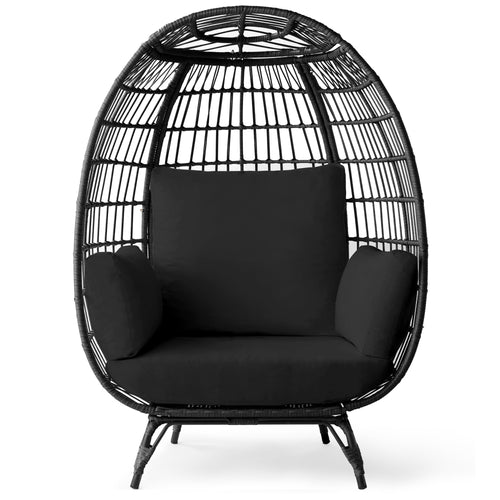 Best Choice Products Wicker Egg Chair, Oversized Indoor Outdoor Lounger for Patio, Backyard, Living Room w/ 4 Cushions, Steel Frame, 440lb Capacity - Black