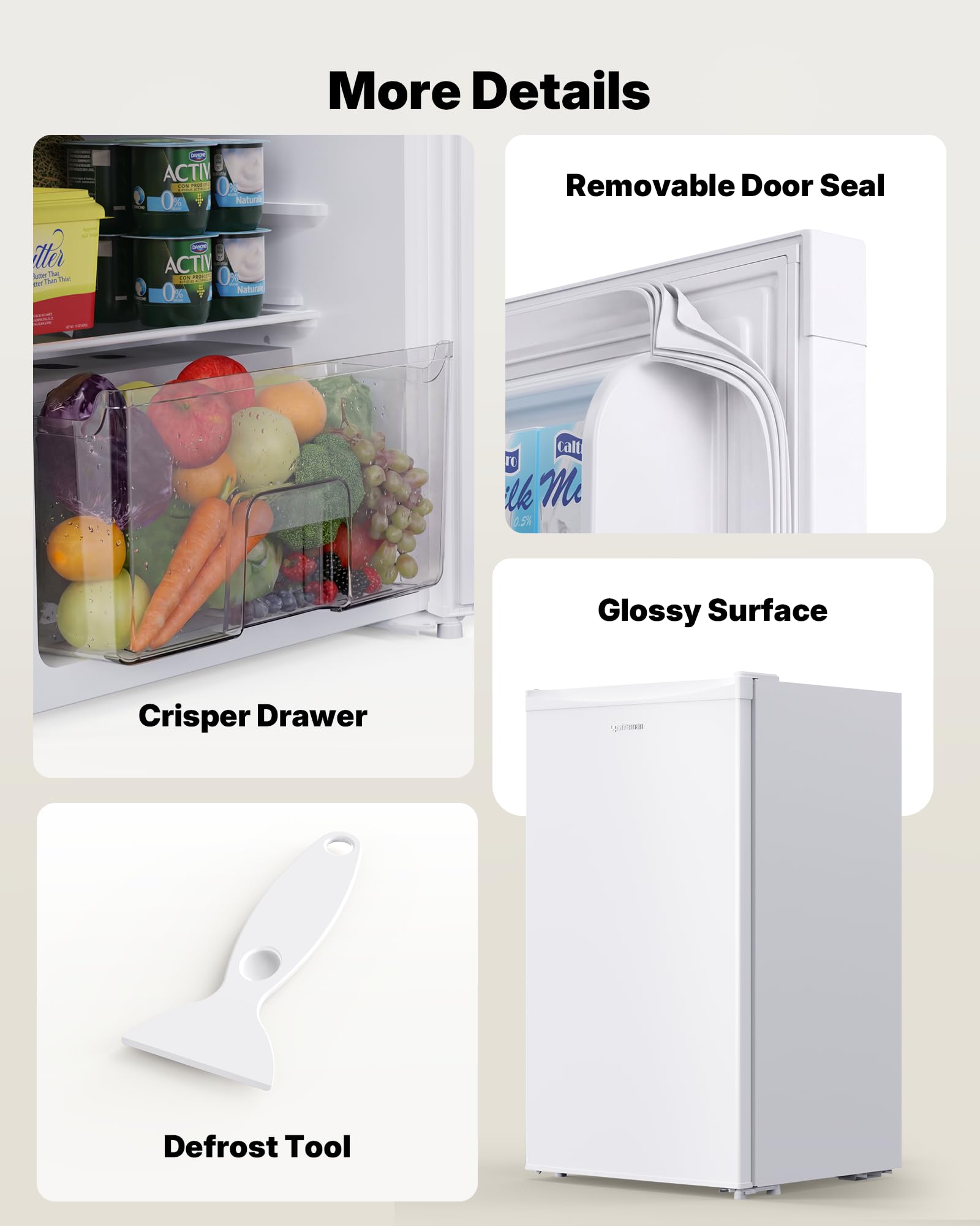 Upstreman 3.2 Cu.Ft Mini Fridge with Freezer, Quiet Efficient Small Fridge, Compact Refrigerator with Adjustable Thermostat, for Dorm, Bedroom, Office, Black-BR321