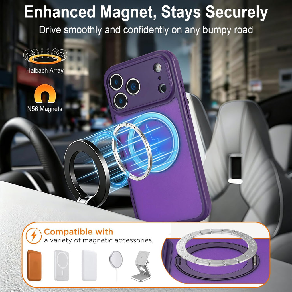 for iPhone 17 Pro Max Case Compatible with MagSafe Full-Body Magnetic Phone Case with Built-in Tempered Glass Screen Protector& Stand for iPhone17 Pro Max Cover, Orange