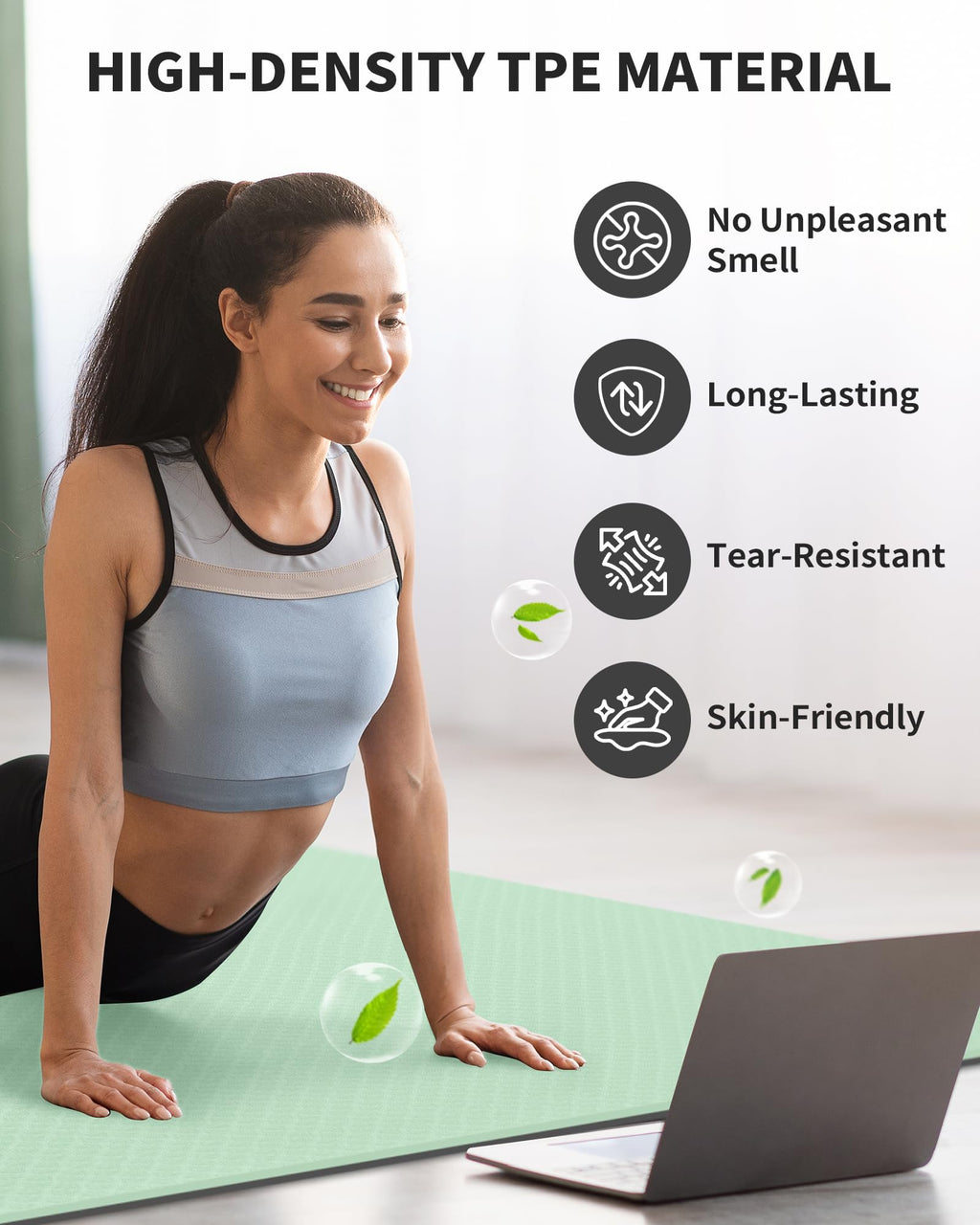 CAMBIVO Yoga Mat 72" x 48" Large Workout Mat for Home Gym Flooring | 6mm-12mm (0.24"-0.48") Extra Thick Exercise Mat for Apartment Fitness | High-Density TPE Cushioning for Joint Protection