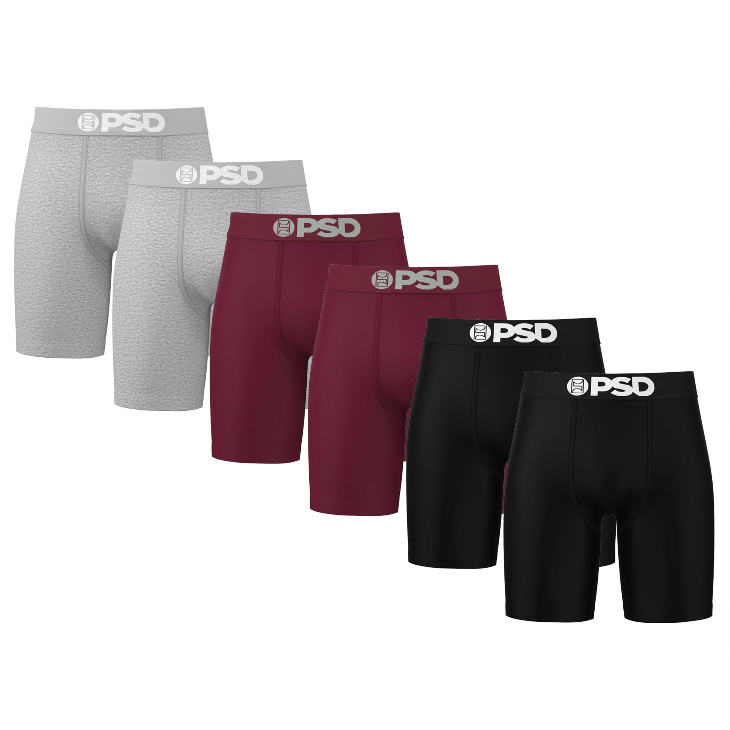 PSD Underwear Mens Boxer Briefs - 3 & 6 Pack, Mid & Standard Length, Soft & Breathable Boxer Briefs for Men