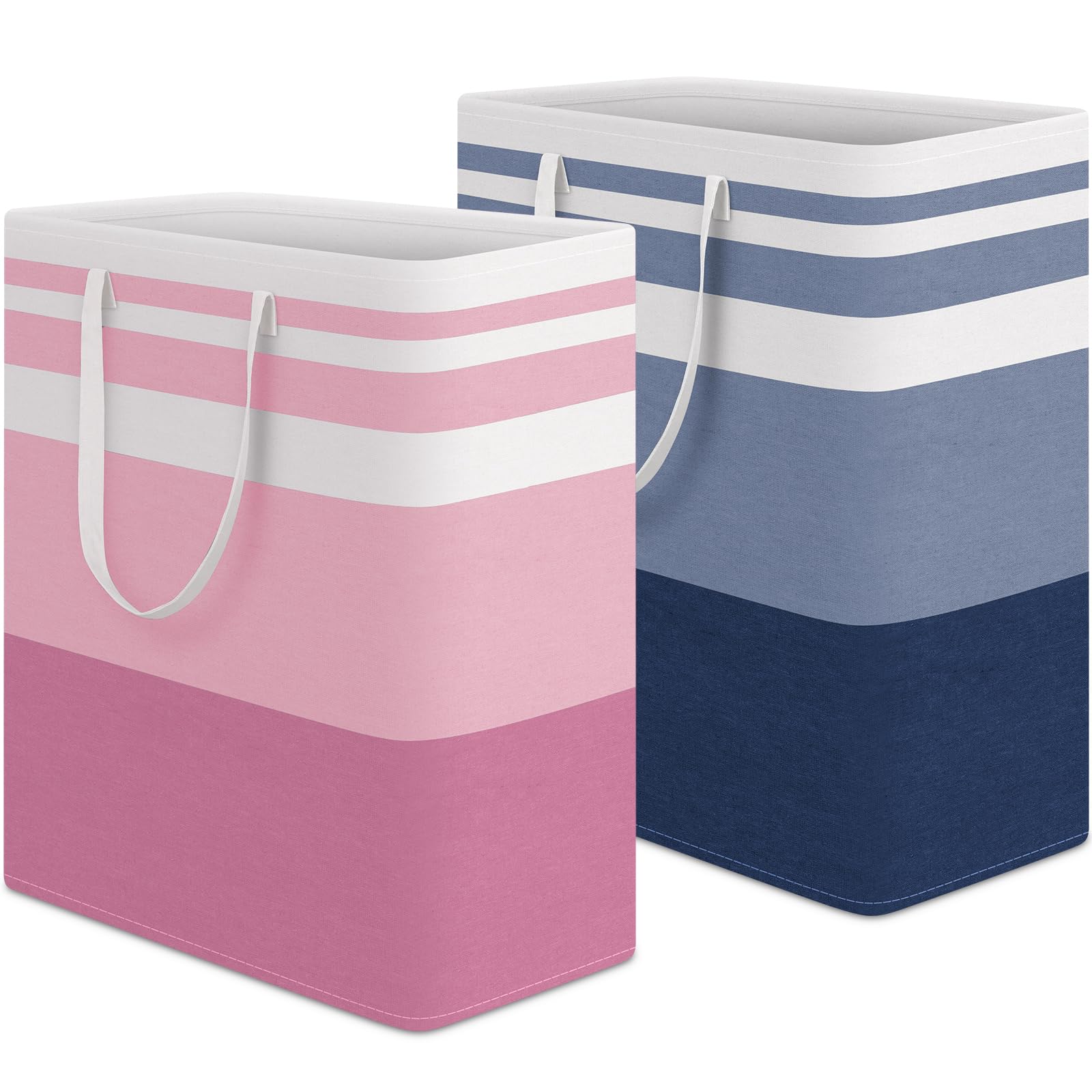 HomeHacks 2 Pack Large Laundry Baskets, Waterproof, Freestanding Laundry Hampers, Collapsible Clothes Hamper with Reinforced Handles in Laundry Room, College Dorm, Bathroom, Bedroom (Grey, 75Lx2)