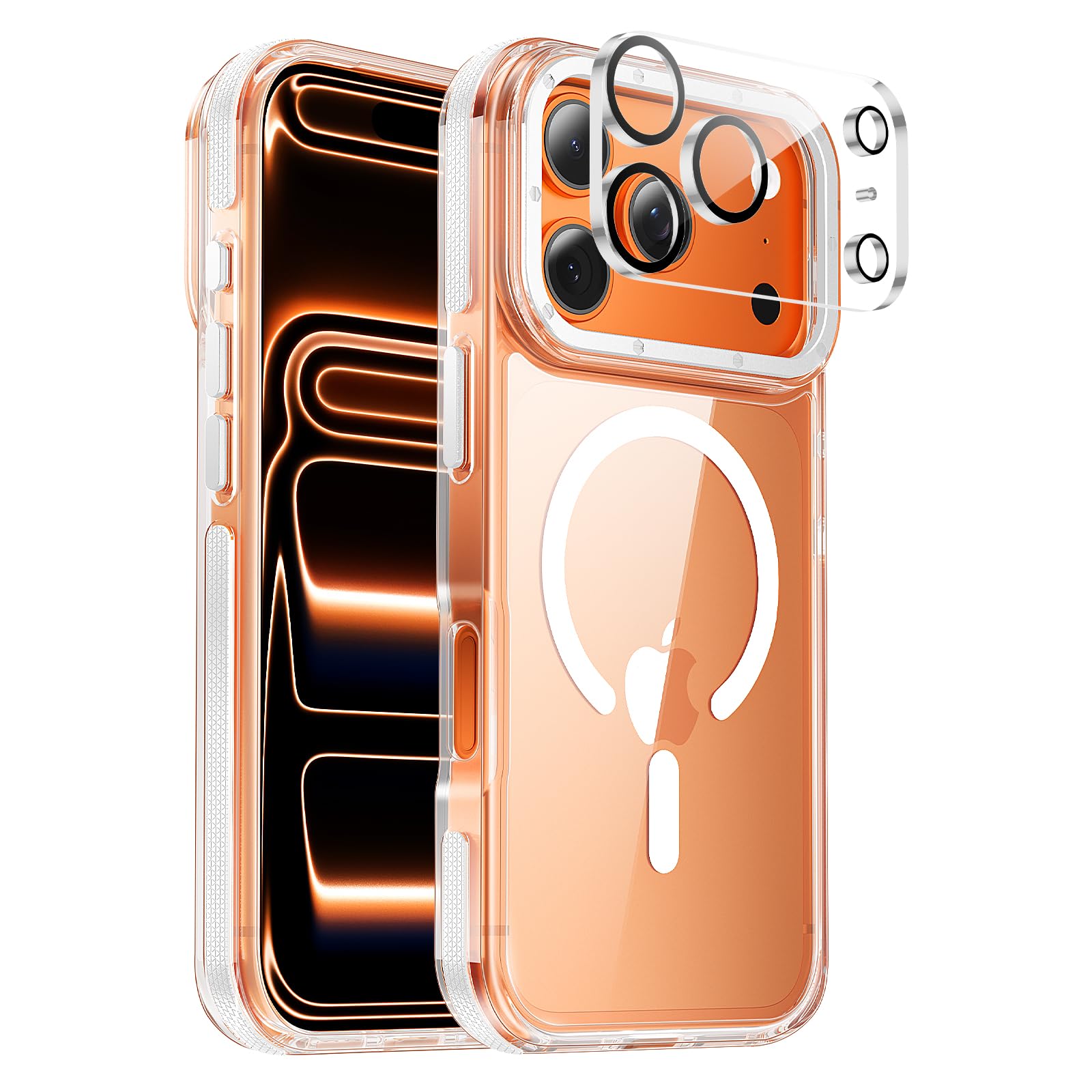 for iPhone 17 Pro Max case with Camera Lens Protector[10Ft Military-Grade Protection] Compatible with fit MagSafe Shockproof Slim Thin Cover case for iPhone 17 Pro Max 6.9 inch, Orange Bumper