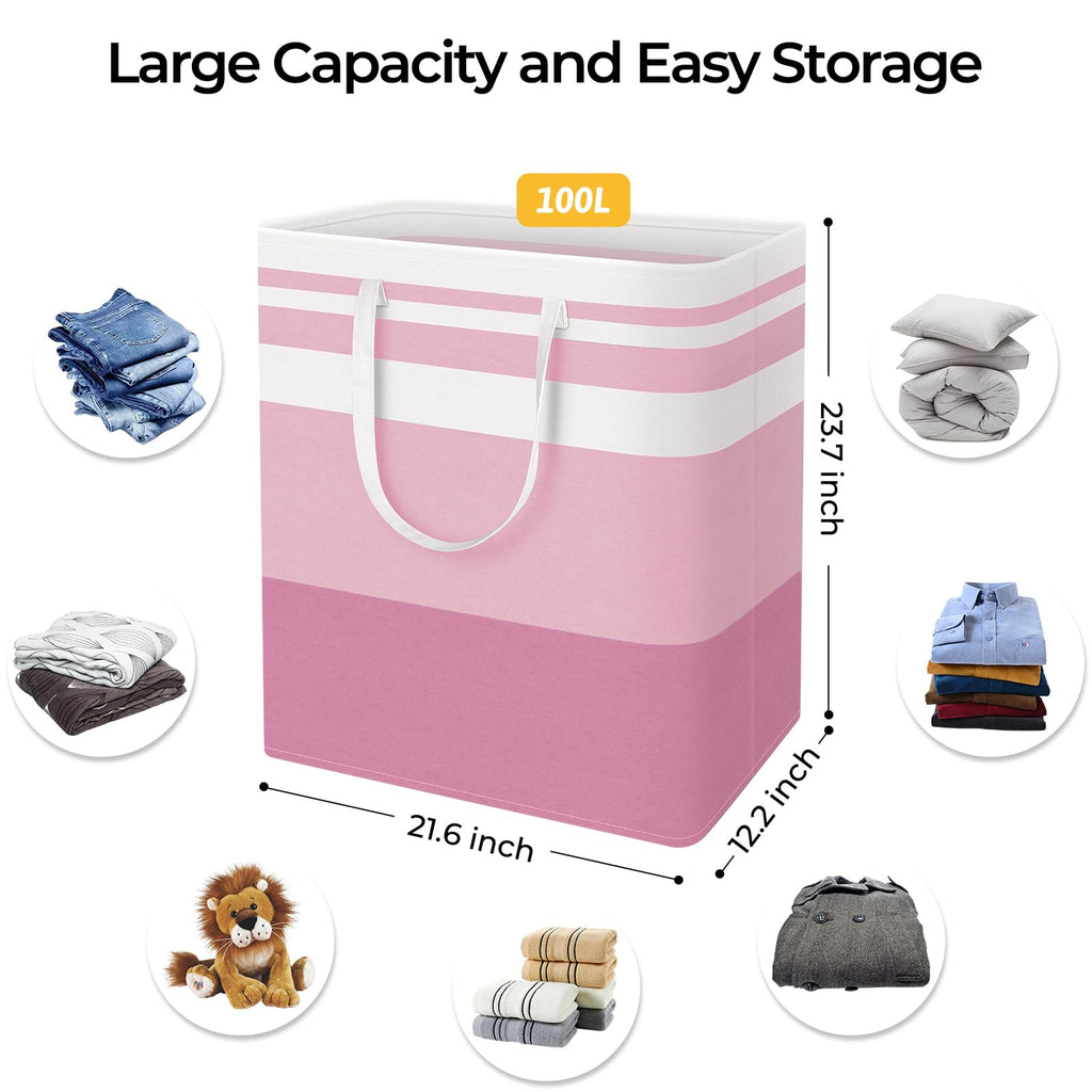HomeHacks 2 Pack Large Laundry Baskets, Waterproof, Freestanding Laundry Hampers, Collapsible Clothes Hamper with Reinforced Handles in Laundry Room, College Dorm, Bathroom, Bedroom (Grey, 75Lx2)