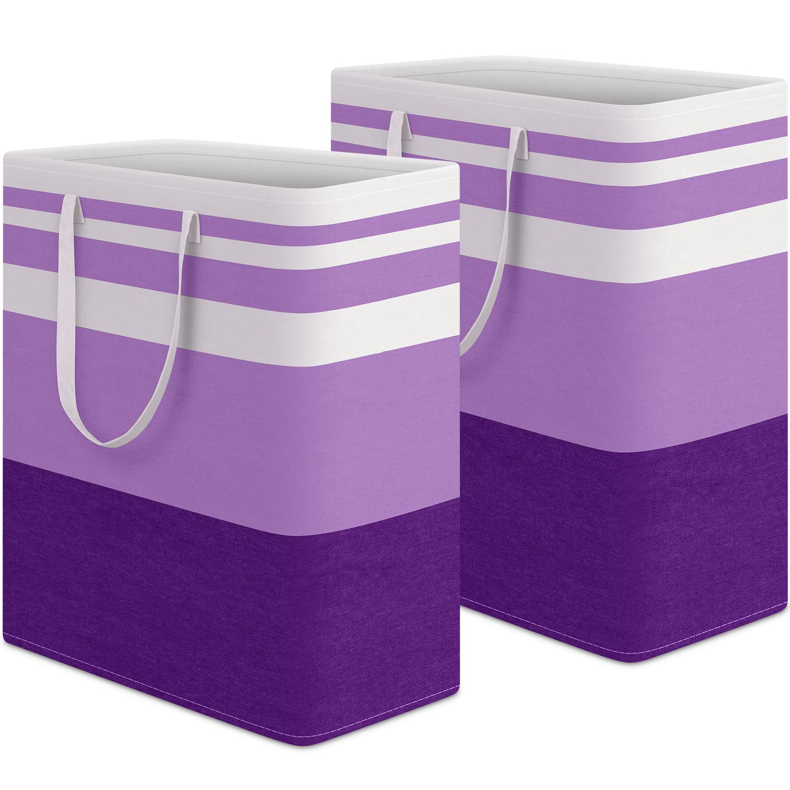 HomeHacks 2 Pack Large Laundry Baskets, Waterproof, Freestanding Laundry Hampers, Collapsible Clothes Hamper with Reinforced Handles in Laundry Room, College Dorm, Bathroom, Bedroom (Grey, 75Lx2)