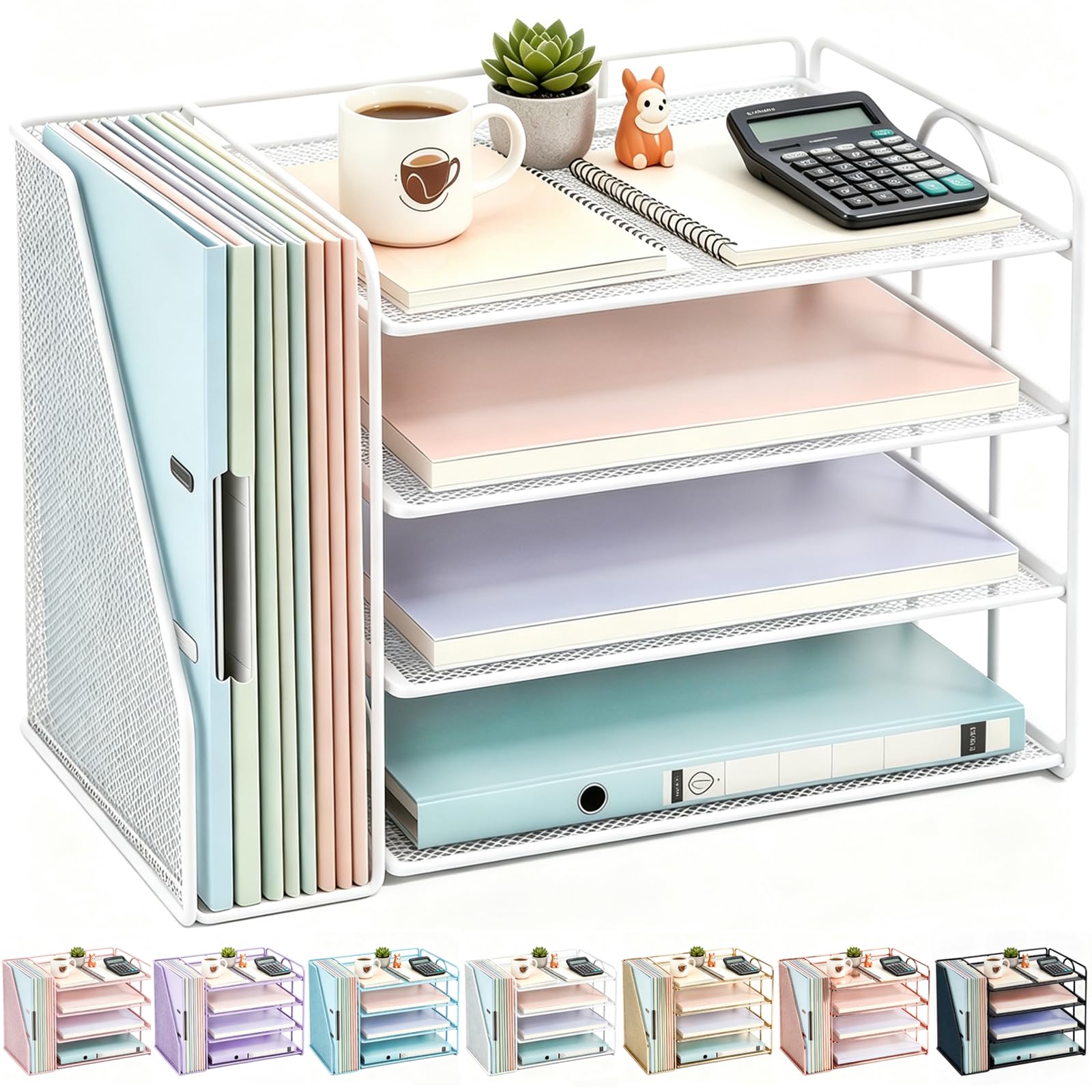 gianotter 4-Tier Paper Organizer With Magazine Holder, Desk Organizers and Accessories, Desk Accessories & Workspace Organizers, File Organizer for Office Supplies Storag (Black, 4-Tier)