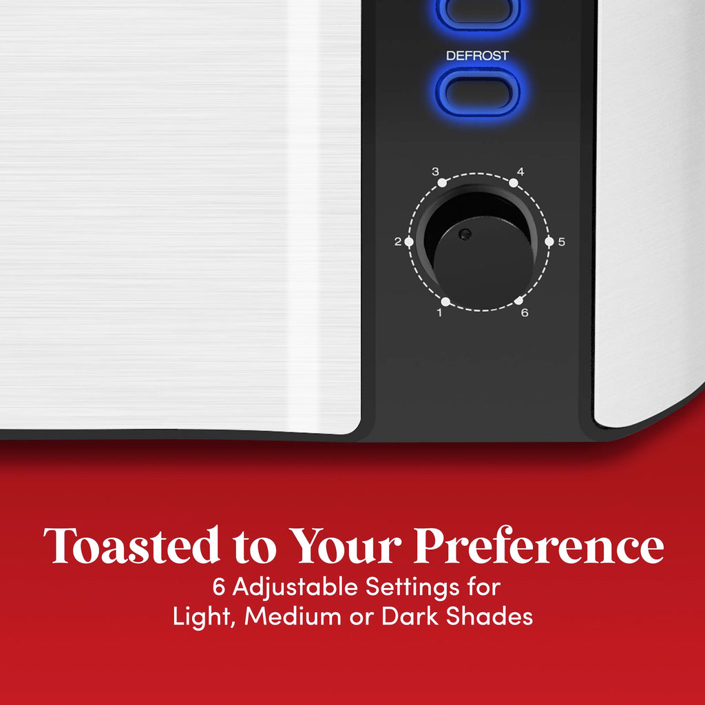 Elite Gourmet ECT5500 4-Slice Long Slot Toaster, Fully Automatic Motorized, Stainless Steel Digital Touchscreen, Extra-Wide Slots, 6 Browning Levels, Bagel, Defrost & Reheat