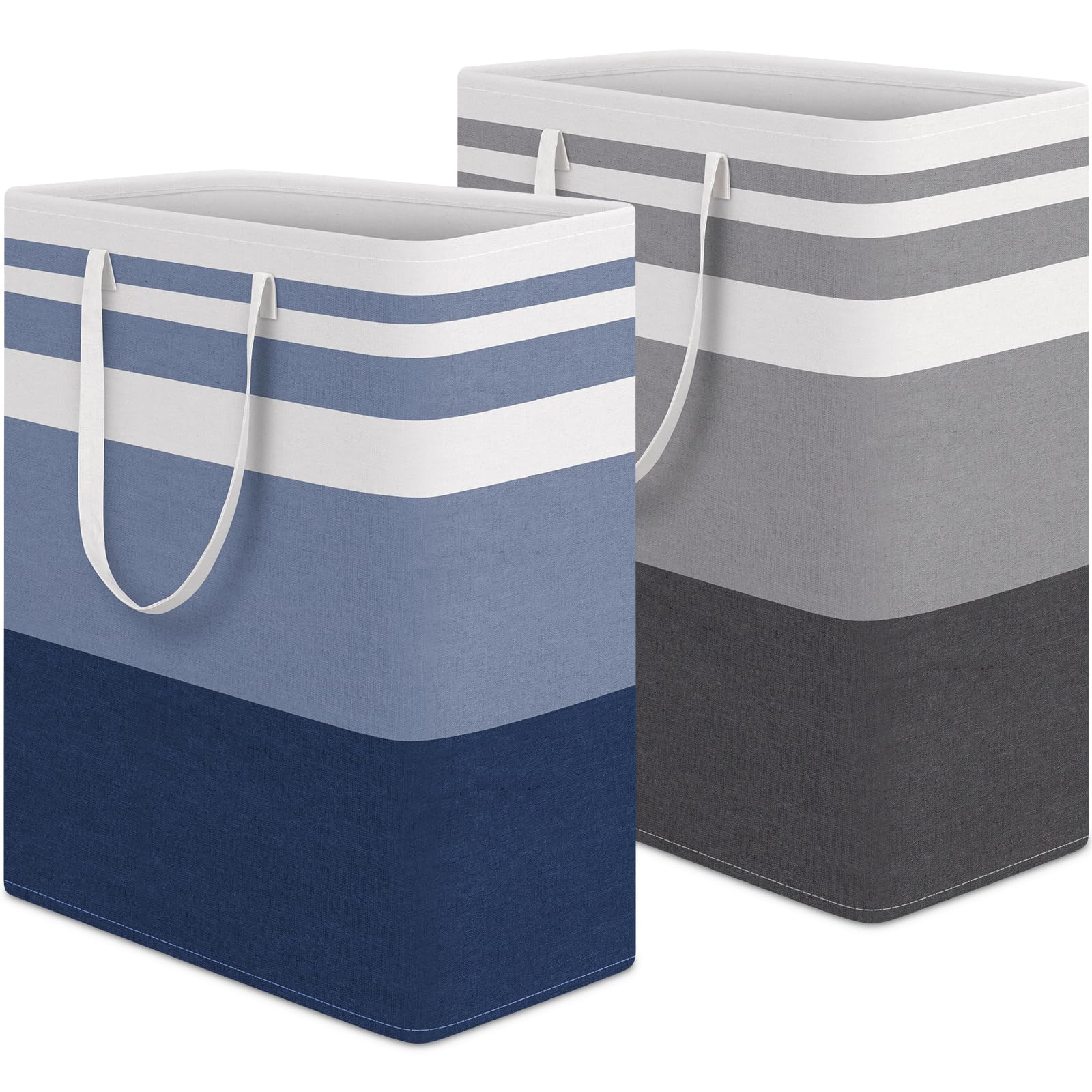 HomeHacks 2 Pack Large Laundry Baskets, Waterproof, Freestanding Laundry Hampers, Collapsible Clothes Hamper with Reinforced Handles in Laundry Room, College Dorm, Bathroom, Bedroom (Grey, 75Lx2)