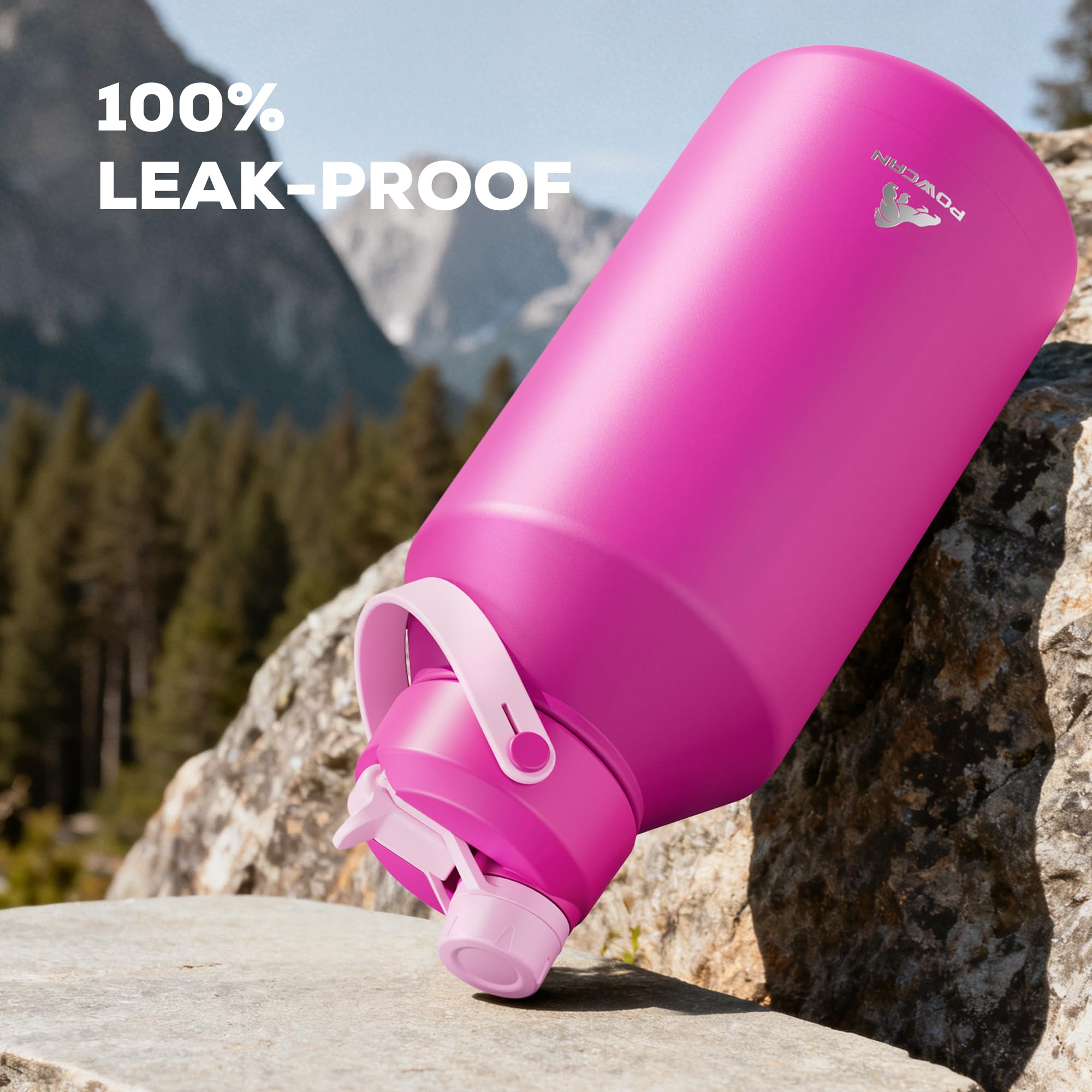 POWCAN 64 oz Insulated Water Bottle for Sports: 2-in-1 Straw & Spout Lid, Leakproof, Carrier Bag, Shoulder Strap, Keep Cold 48H, BPA-Free, Half Gallon Metal Water Jug for Gym, Travel, Gift (Midnight)