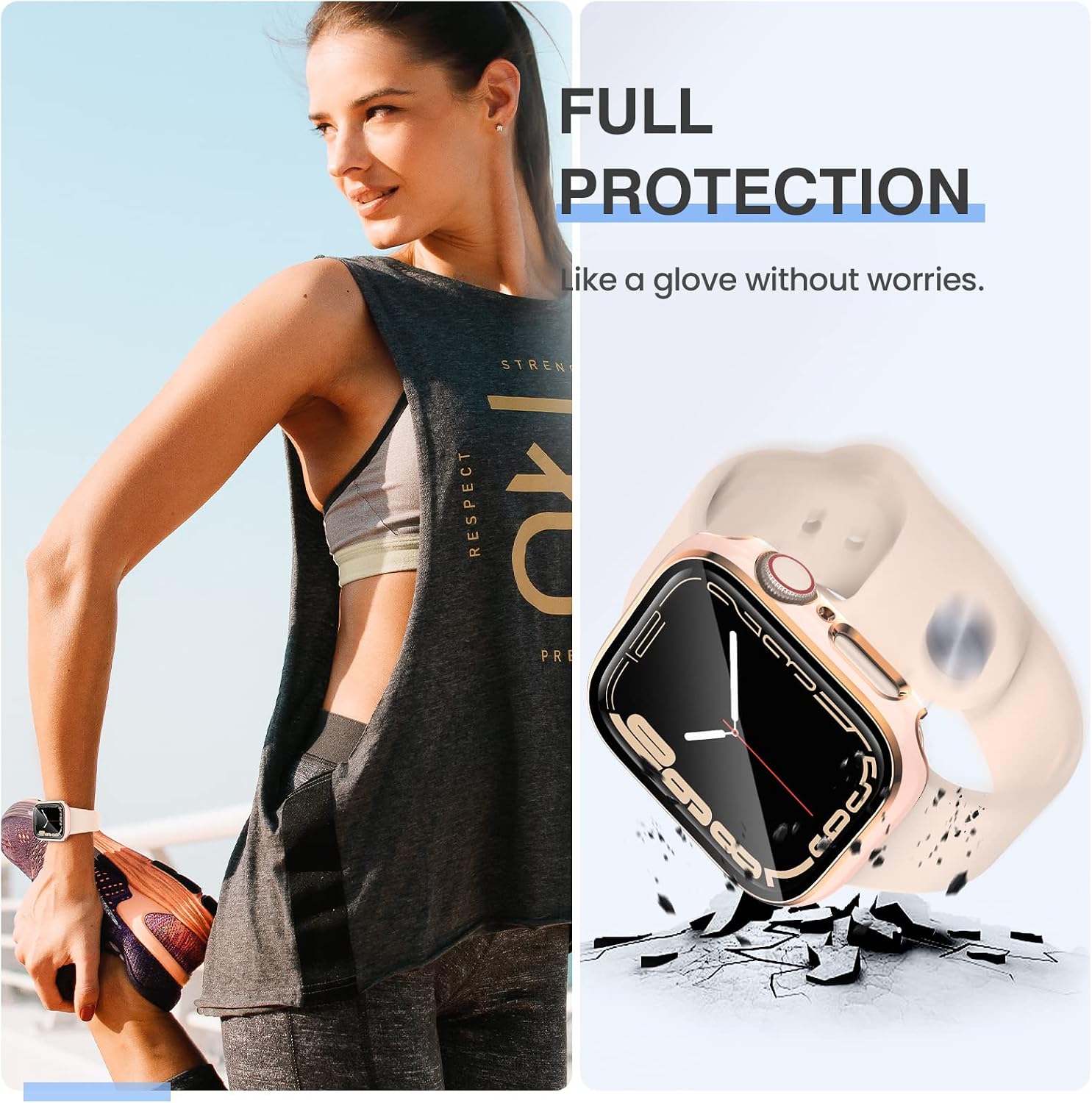 Tensea [3PCS for Apple Watch Screen Protector Case 41mm Series 9/8/7 Accessories, iWatch Protective Face Cover for Women Men, Tempered Glass Film Hard Bumper for iPhone Watch 41 mm