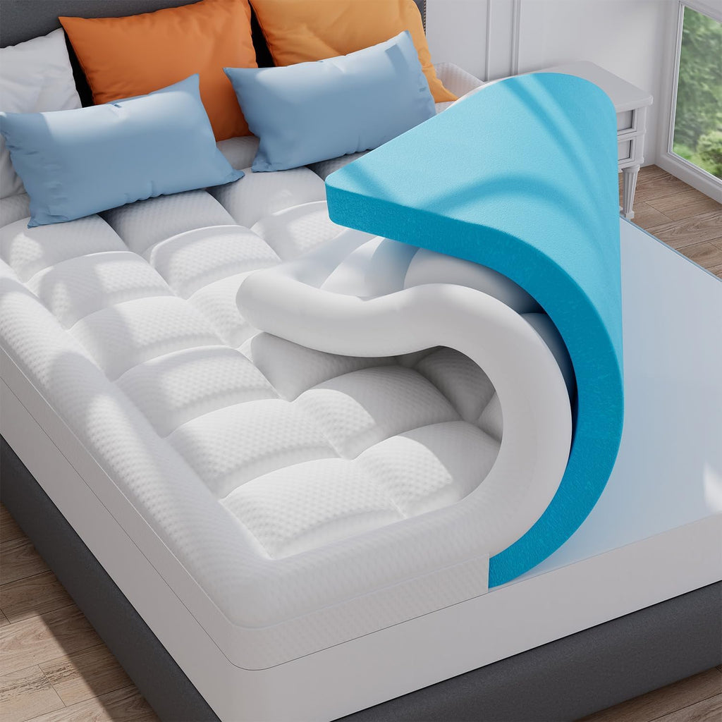 ELEMUSE Twin XL Dorm Dual Layer 3 Inch Memory Foam Mattress Topper for College, Dorm Room Essentials, 2 Inch Cooling Gel Foam and 1 Inch Soft Pillow Top Bed Pad,Back to School Comfortable Support