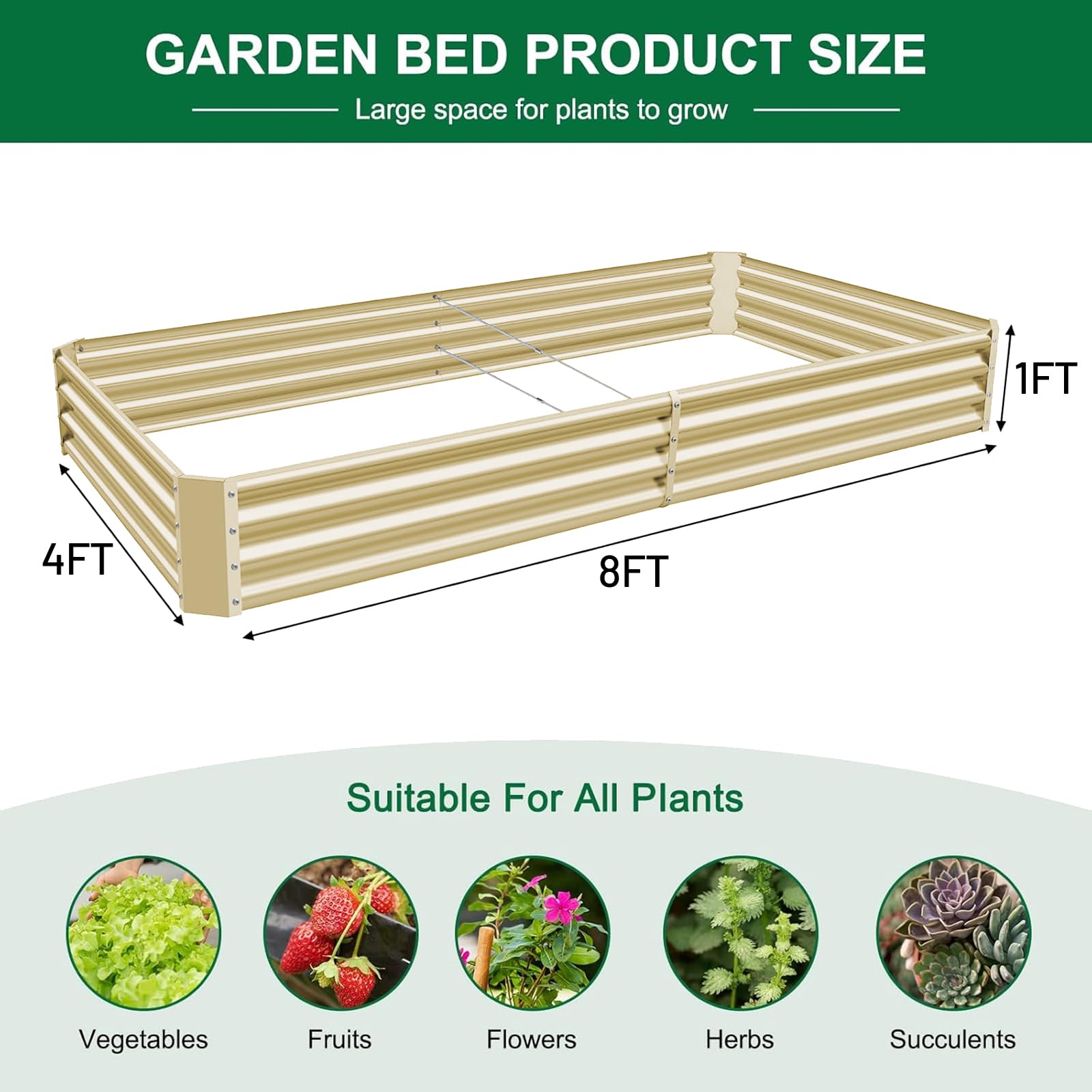Land Guard 3 Pack 8×4×1ft Galvanized Metal Raised Garden Bed, Metal Planter Kit Box Outdoor for Deep-Rooted Vegetables, Flowers, Green and Herbs, Silver