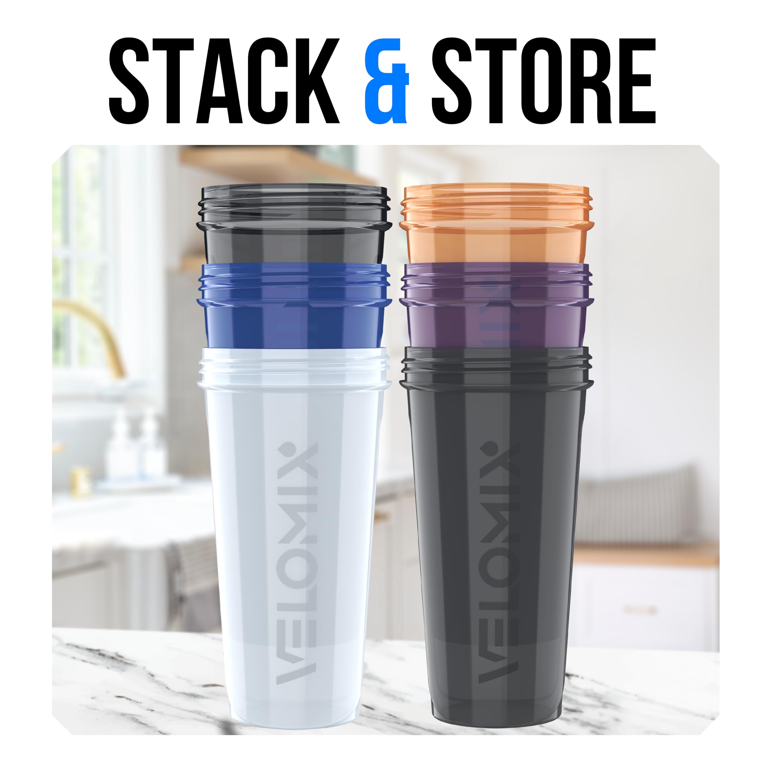 VELOMIX 6 Pack 28 oz Protein Shaker Bottle for Mixes - 6 Wire Whisk Balls | Leak Proof Cups for Supplements | BPA-Free Gym & Fitness (Earth Tones Collection)