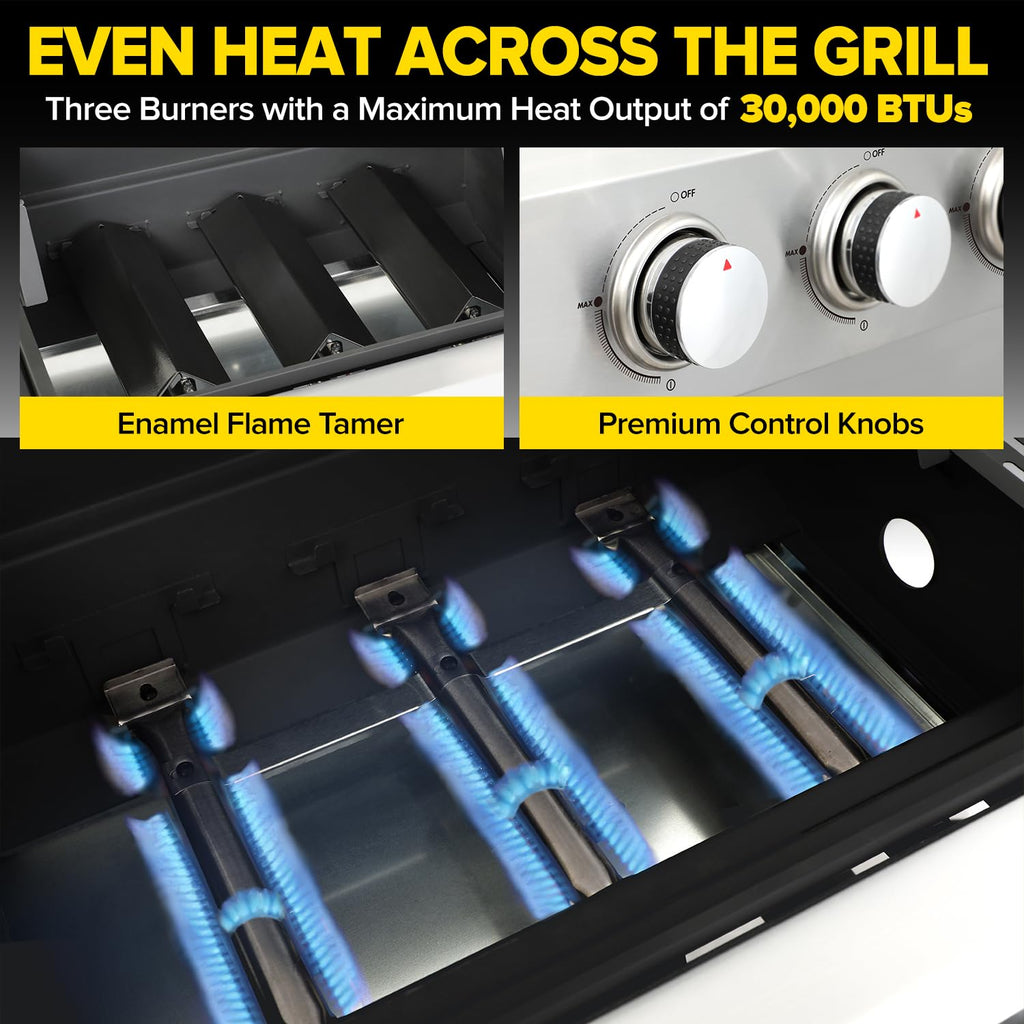 4 Burner Gas Grill with Foldable Shelves, 40,000 BTU Stainless Steel Propane BBQ Grill, 387 Sq. In. Cooking Space, Portable Outdoor Grill for Patio, Backyard, Camping & Tailgating