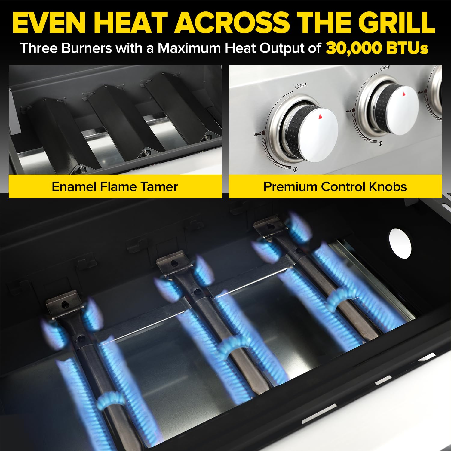 4 Burner Gas Grill with Foldable Shelves, 40,000 BTU Stainless Steel Propane BBQ Grill, 387 Sq. In. Cooking Space, Portable Outdoor Grill for Patio, Backyard, Camping & Tailgating
