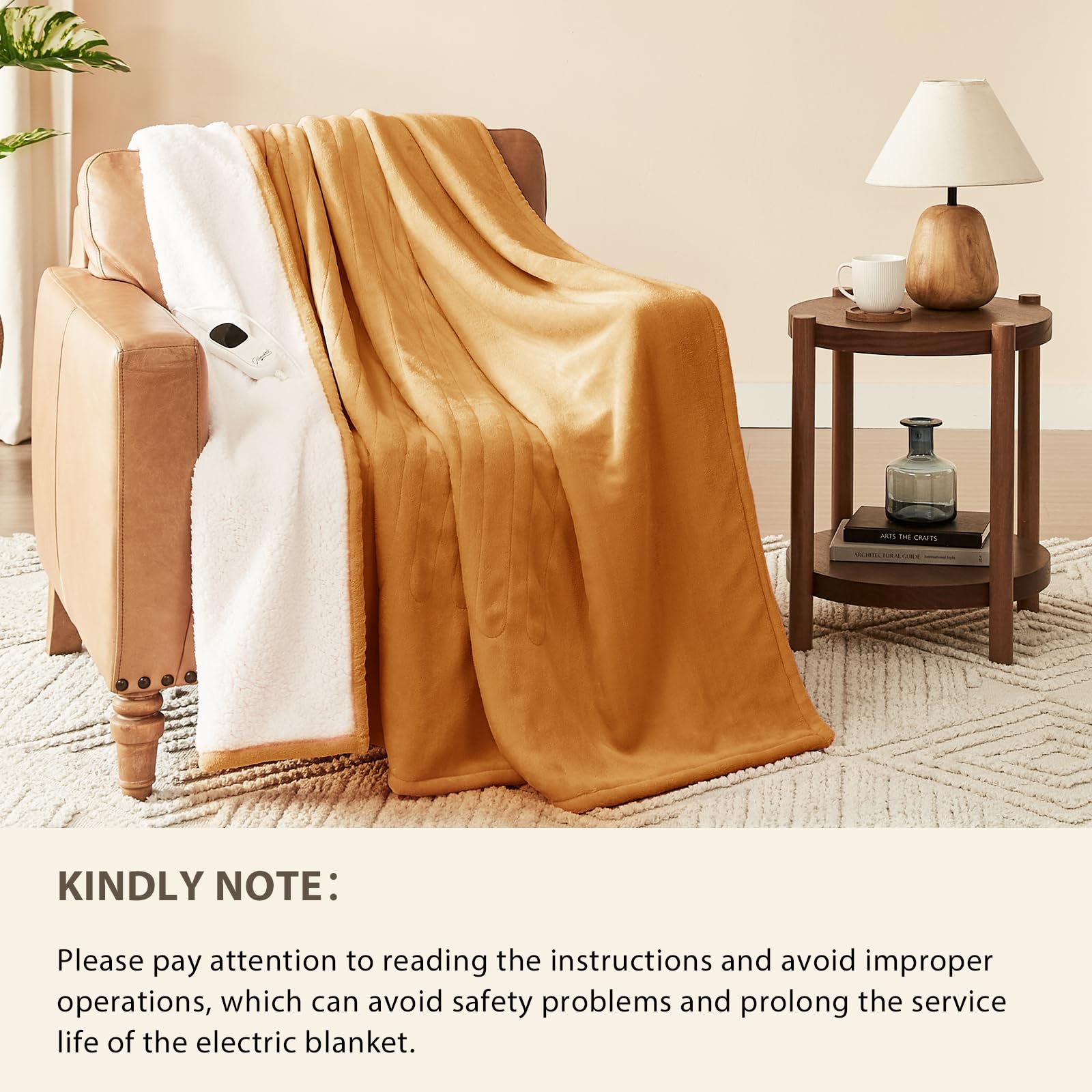 Homemate Heated Blanket Electric Throw - 50"x60" Heating Blanket Throw 1/2/4/6/8 Hours Auto-Off 10 Heat Level Over-Heat Protection Flannel Sherpa ETL Certification