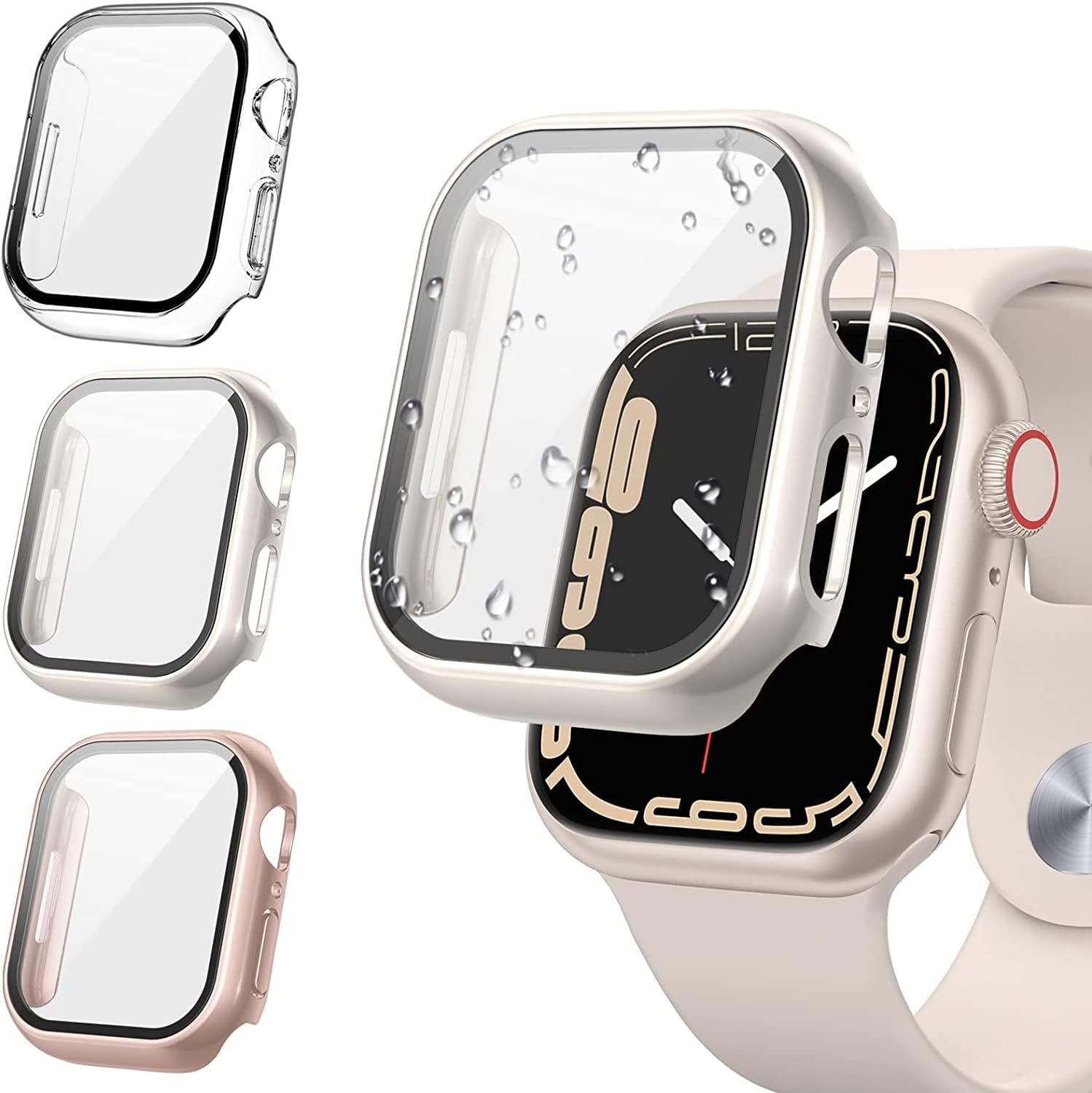 Tensea [3PCS for Apple Watch Screen Protector Case 41mm Series 9/8/7 Accessories, iWatch Protective Face Cover for Women Men, Tempered Glass Film Hard Bumper for iPhone Watch 41 mm